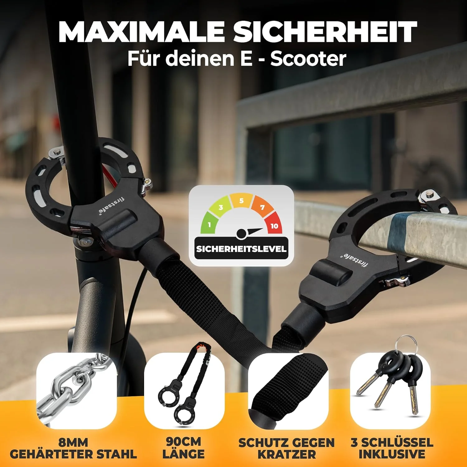 firstsafe® E Scooter Schloss & Handschellenschloss für E Roller – Hochsicherheits-Schloss für E-Scoo - Image 3