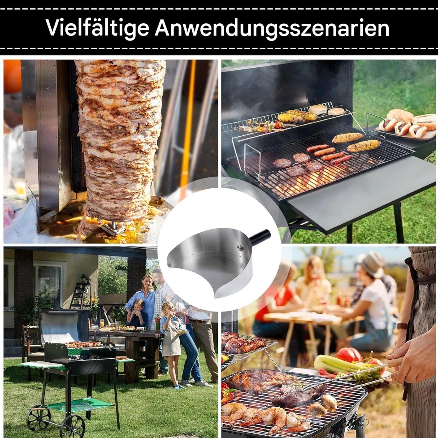 Fleischauffangpfanne Edelstahl BBQ Schaufel Handheld Rotisserie Tray Heavy Duty Kebab Catcher Durabl - Image 7