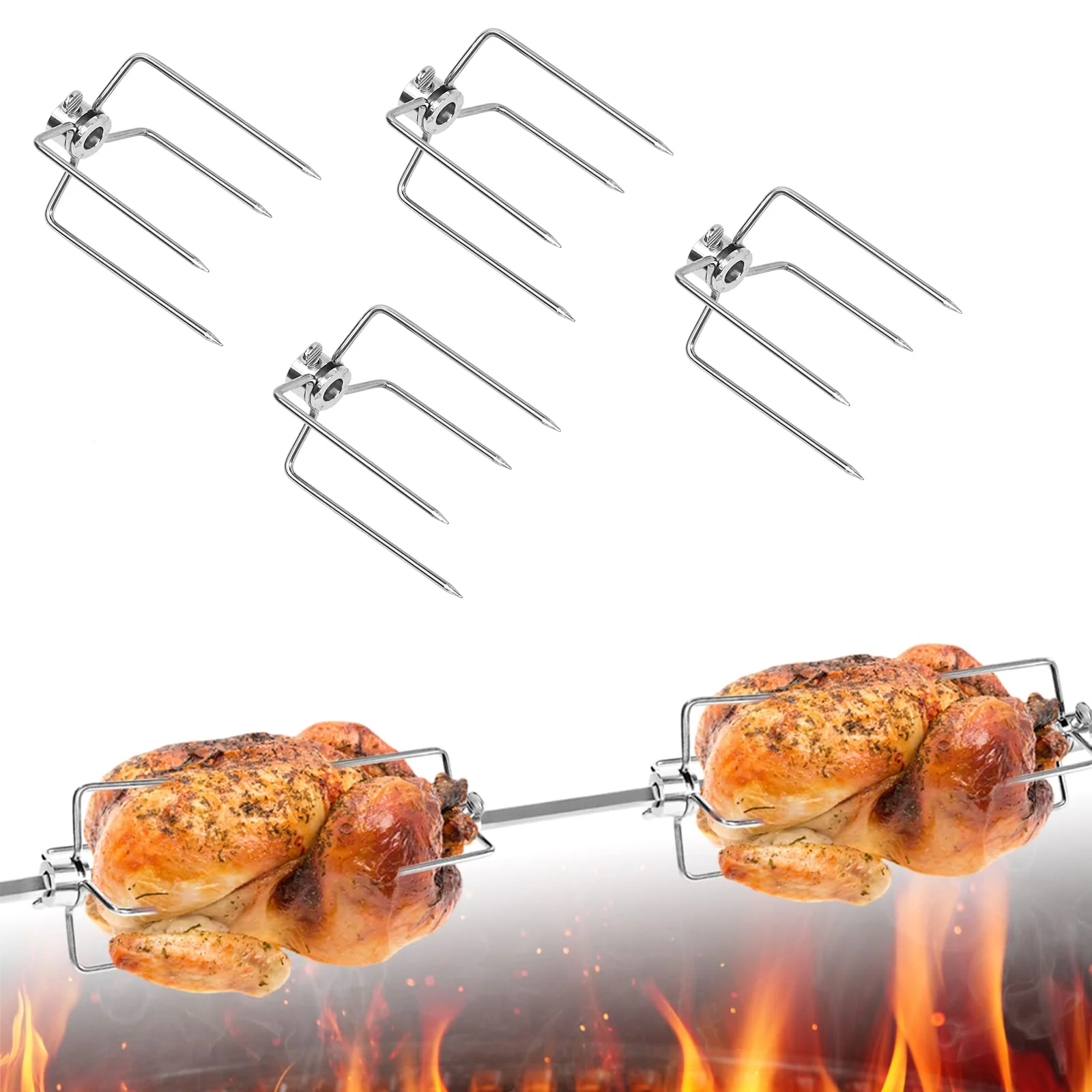 Fleischklammer für Grillspiess,304 Edelstahl Hitzebeständig Fleischnadeln, rostfrei Multifunktionale