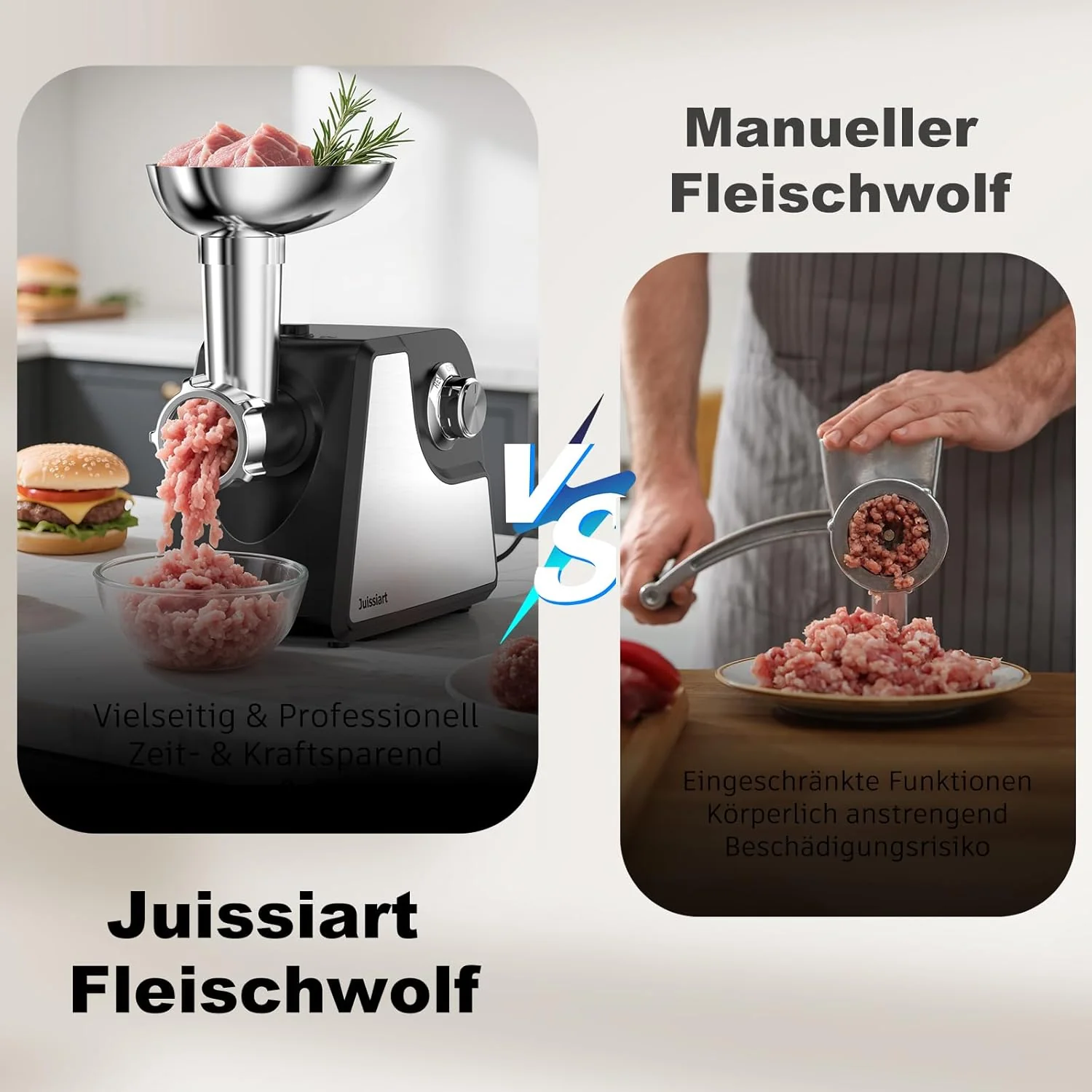 Fleischwolf Elektrisch, Elektrischer Fleischwolf mit Spritzgebäckvorsatz Wurstfüller Edelstahl Schle - Image 7