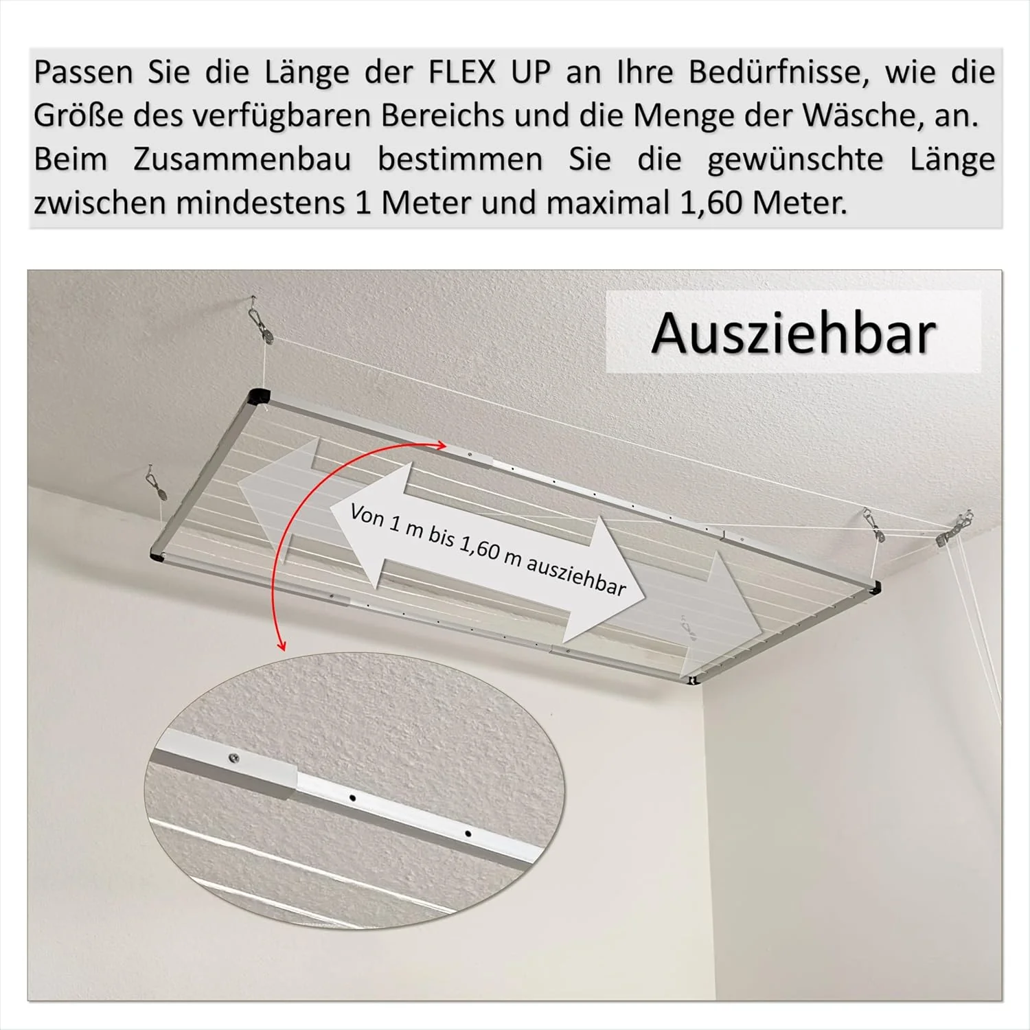 Flex UP Deckenwäscheständer - Deckentrockner ausziehbar - Wäscheständer für die Decke – für Badewann - Image 5