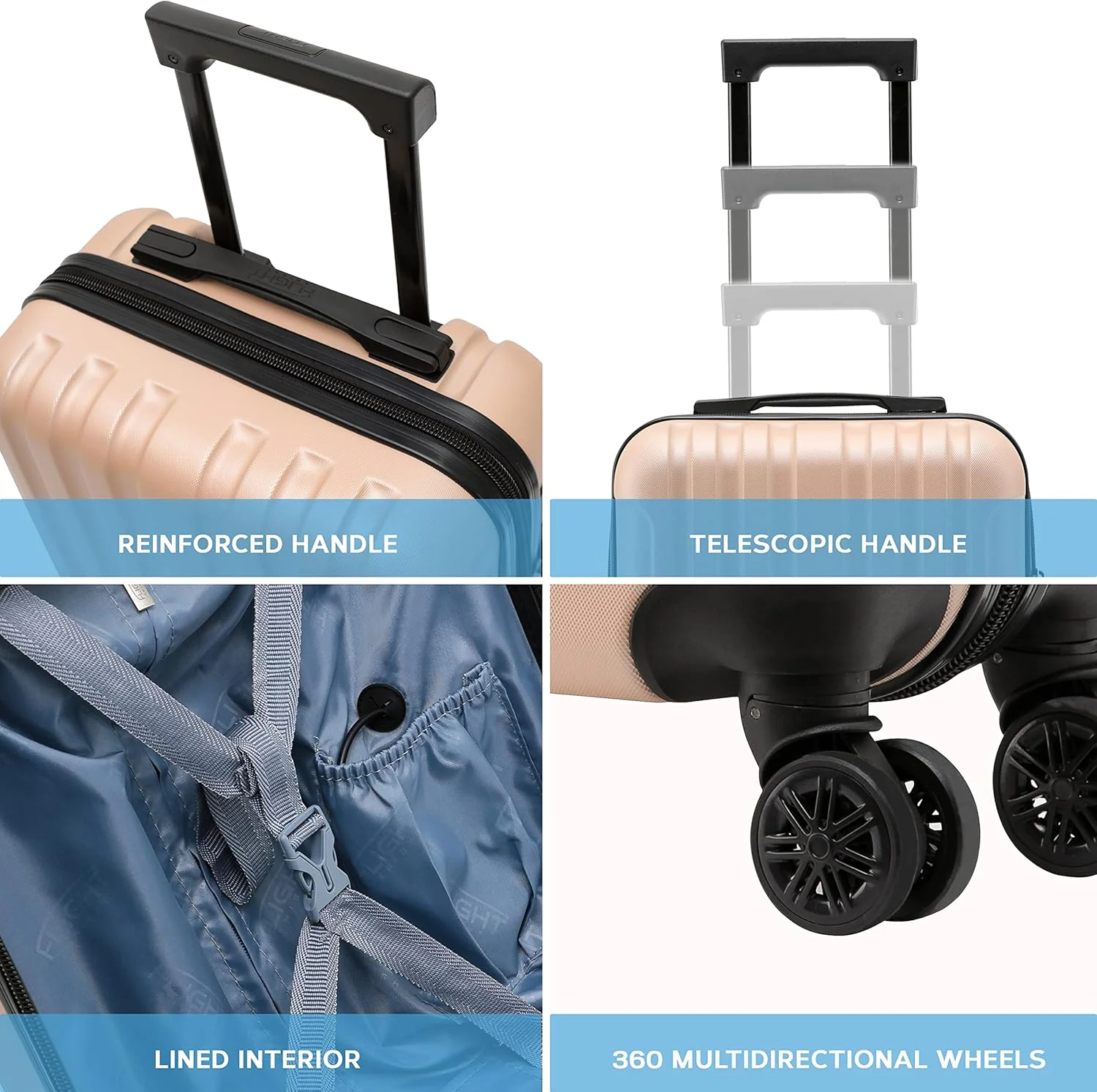 Flight Knight Premium Hard Shell Lightweight Hand Luggage - 8 Spinner Wheels - Side Lock & USB Port - Image 4