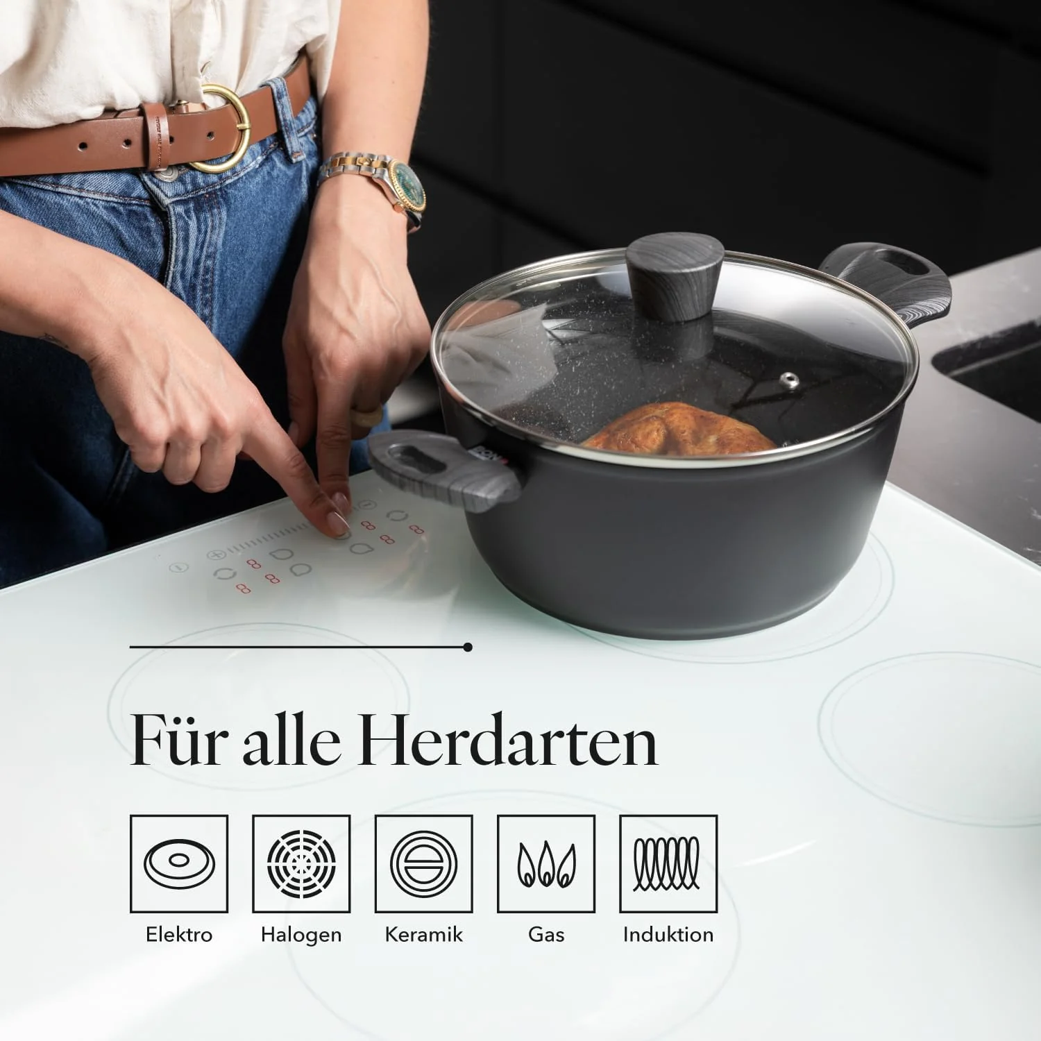 FLORINA Topf aus Aluminium (4 l) | 24 cm Durchmesser | Kochtopf mit Glasdeckel - Antihaftbeschichtet - Image 3