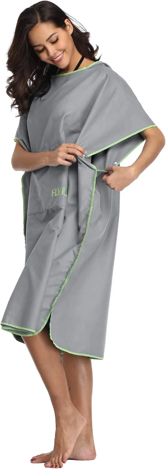 FLYILY Microfaser Surf Poncho Handtuch mit Kapuze Bademantel zum Schwimmen und Strand wechseln Einhe - Image 2