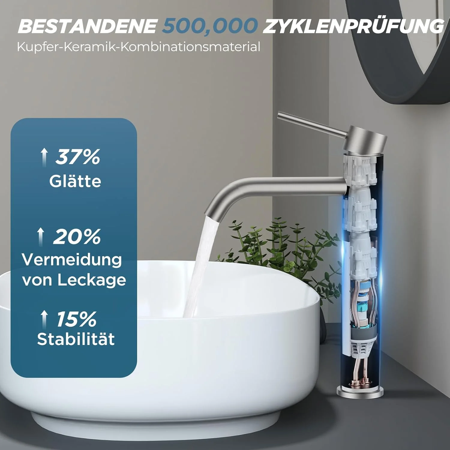 FORIOUS Wasserhahn Bad, Hoch Waschtischarmatur Waschbecken Armaturen in Spotresist Gebürstetes Nicke - Image 3