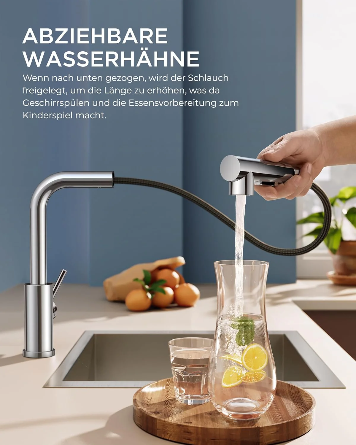 FORIOUS Wasserhahn Küche, Küchenarmatur Ausziehbar mit Brause, Spültischarmatur Küche, L-förmiger Ed - Image 2