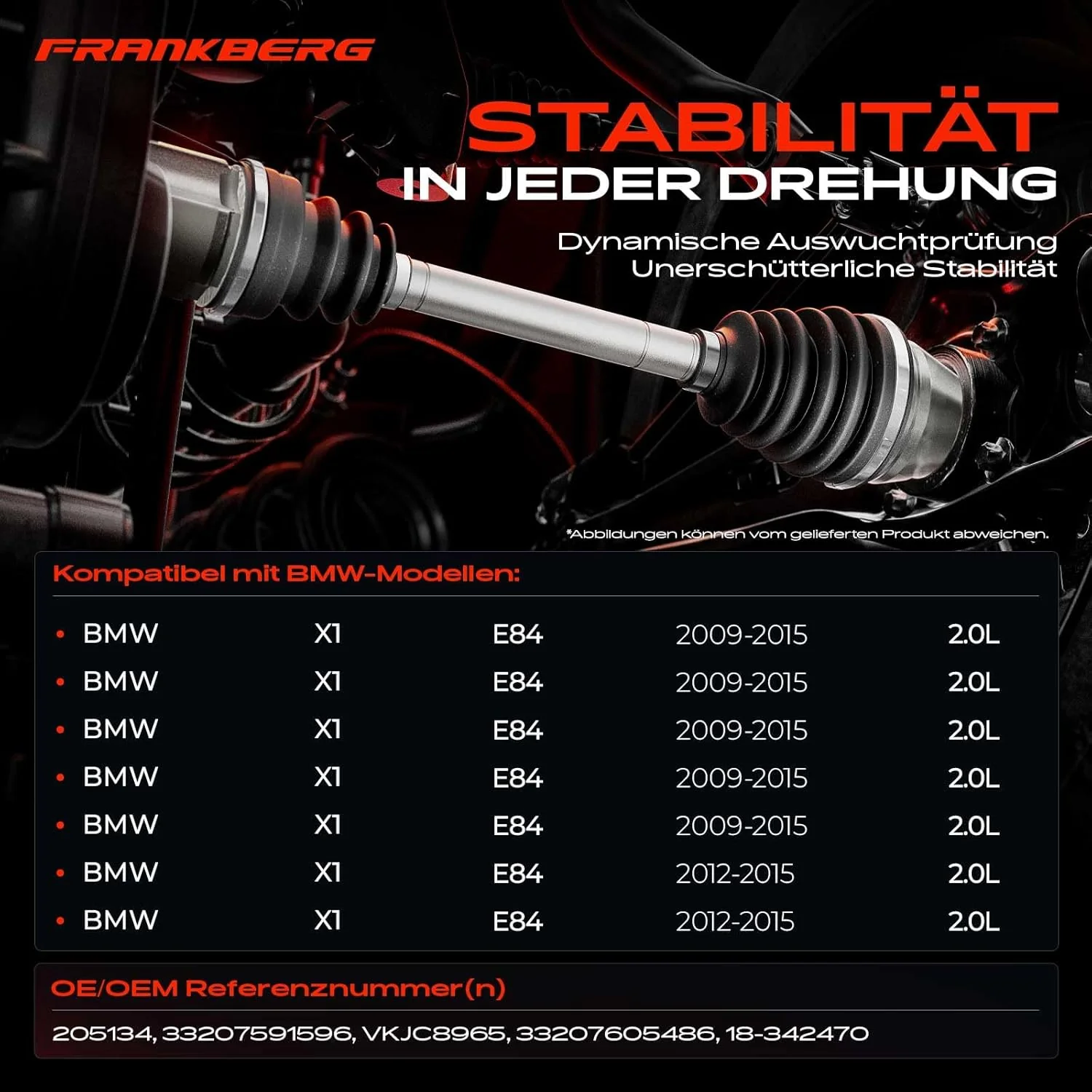 Frankberg 1x Antriebswelle Hinten Rechts Kompatibel mit X1 E84 sDrive16d sDrive18d sDrive20d xDrive1 - Image 3