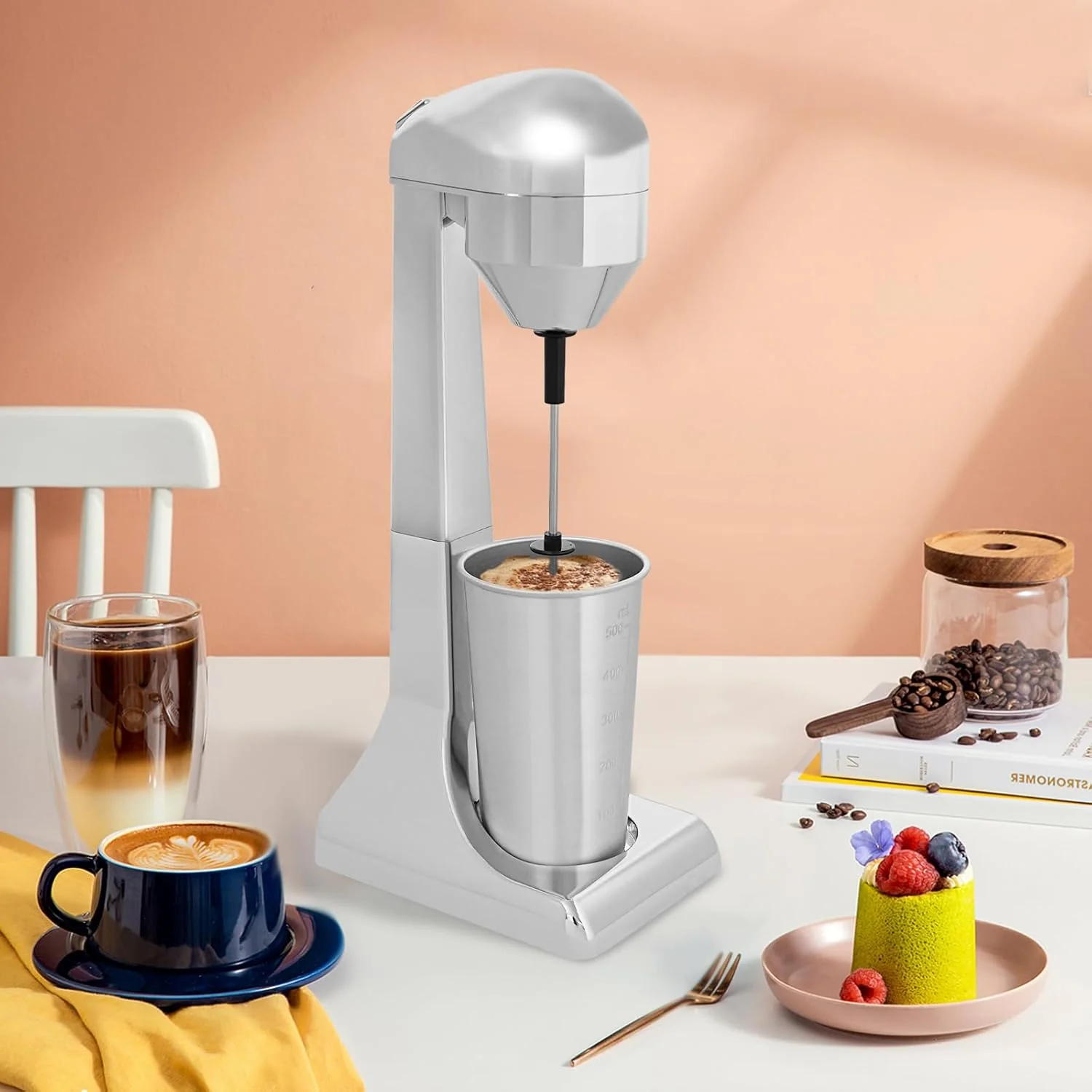 Frappe Mixer, Eiweiss Shaker Elektrisch mit 2 Geschwindigkeitsstufen Standmixer mit 1 Becher, Edelst - Image 3