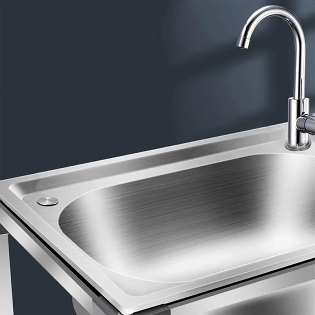 Freistehender Spültisch Edelstahl,Spülbecken Waschbecken Movable Einzelbecken Küche mit Wasserhahn W - Image 4