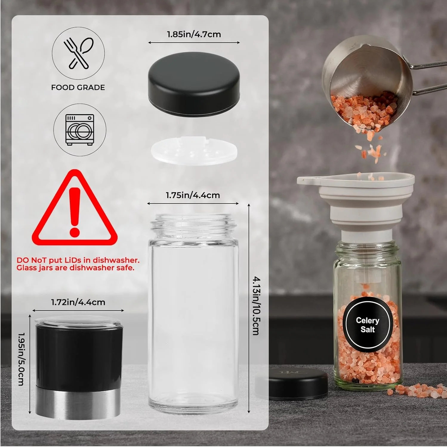 FRIBERG Gewürzgläser mit Streueinsatz [20x 120ml],Gewürzgläser Rund Set mit Edelstahl Deckel,mit 1 g - Image 3