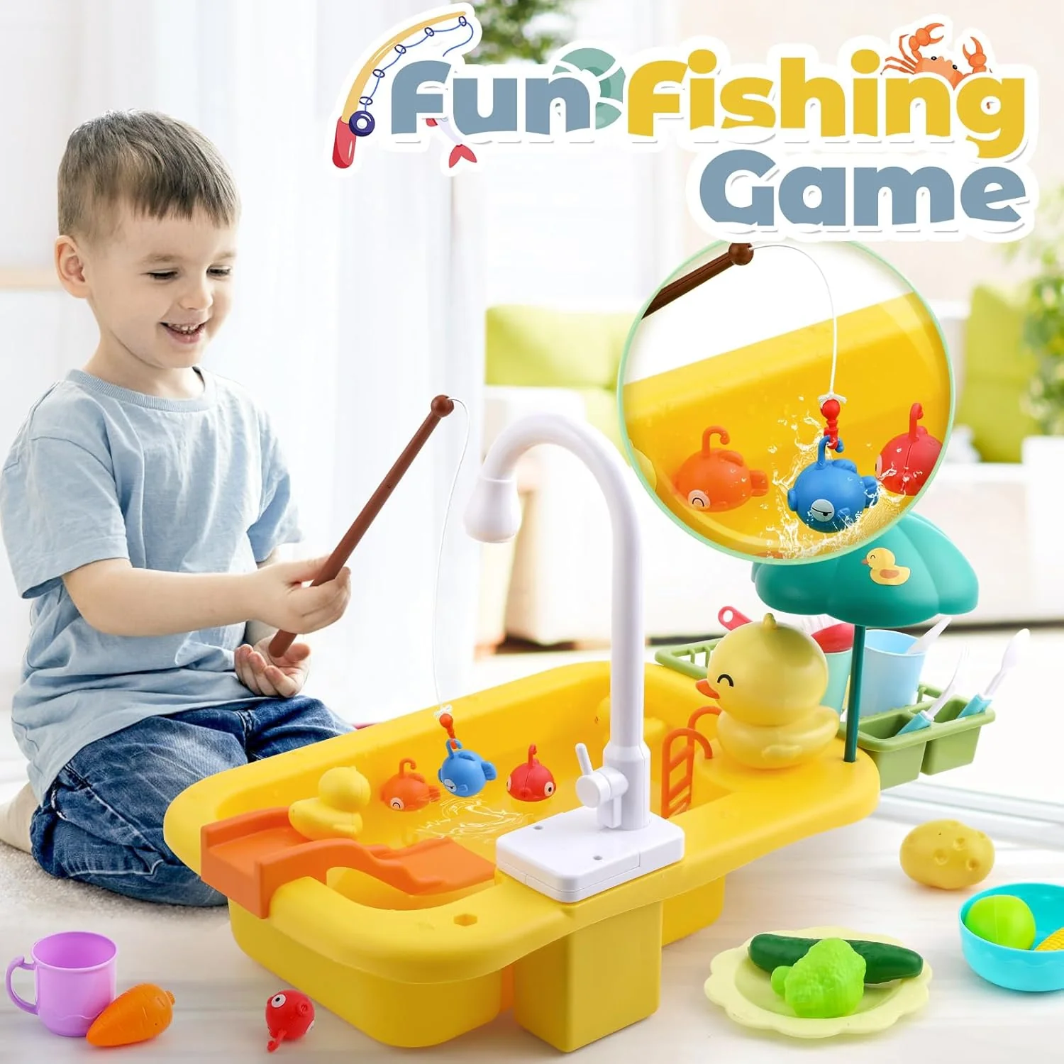 FRUSE Küchenspüle Spielzeug Set,Kinderwaschbecken mit Elektrischen Wasserhahn,Kinder Küchenset, Ange - Image 5