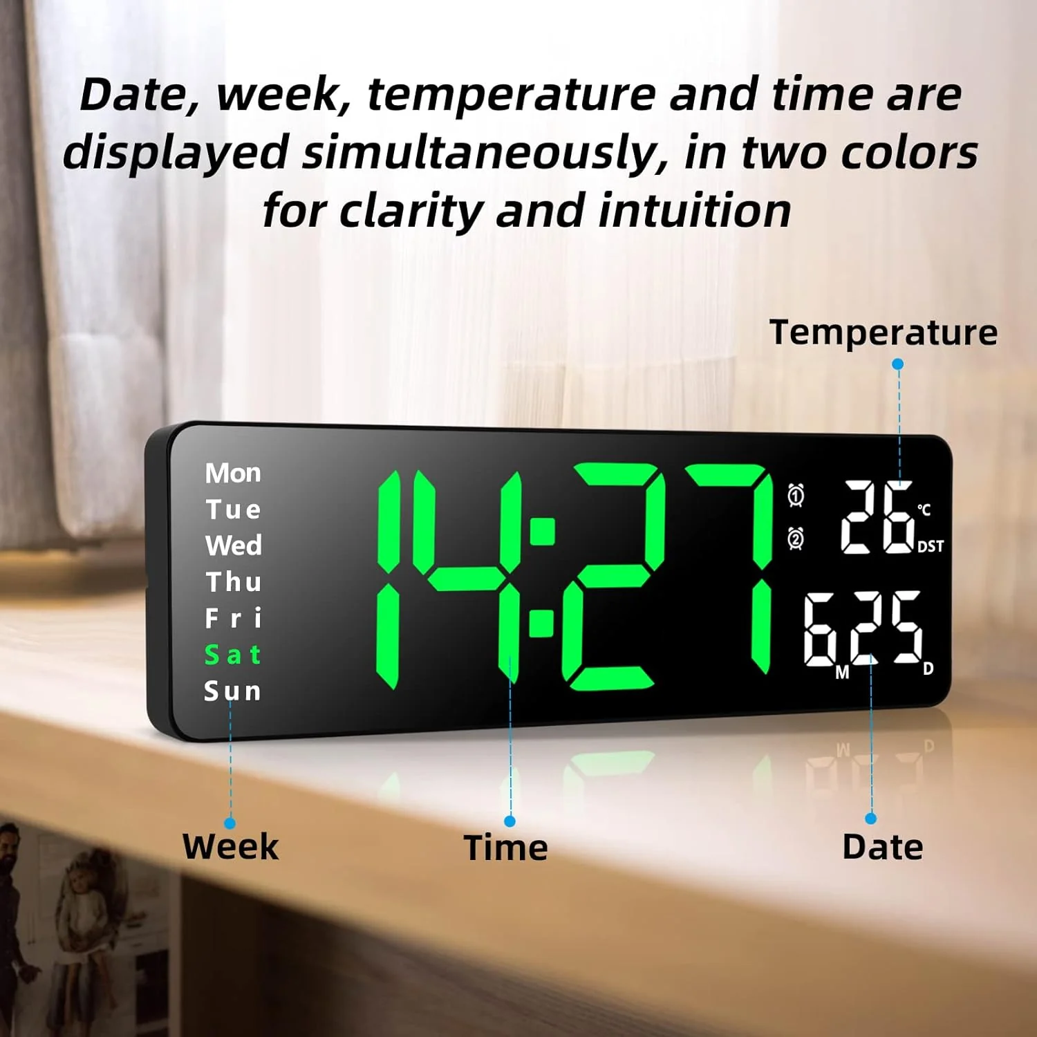 Fuloon Wanduhr Digital, LED Wanduhr mit 13-Zoll-Grossdisplay, Digital Wecker mit Fernbedienung, Timi - Image 3