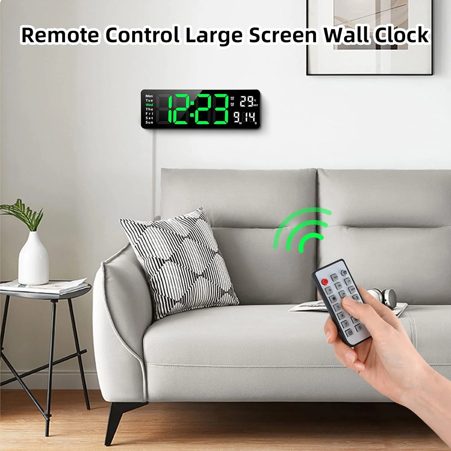 Fuloon Wanduhr Digital, LED Wanduhr mit 13-Zoll-Grossdisplay, Digital Wecker mit Fernbedienung, Timi - Image 4