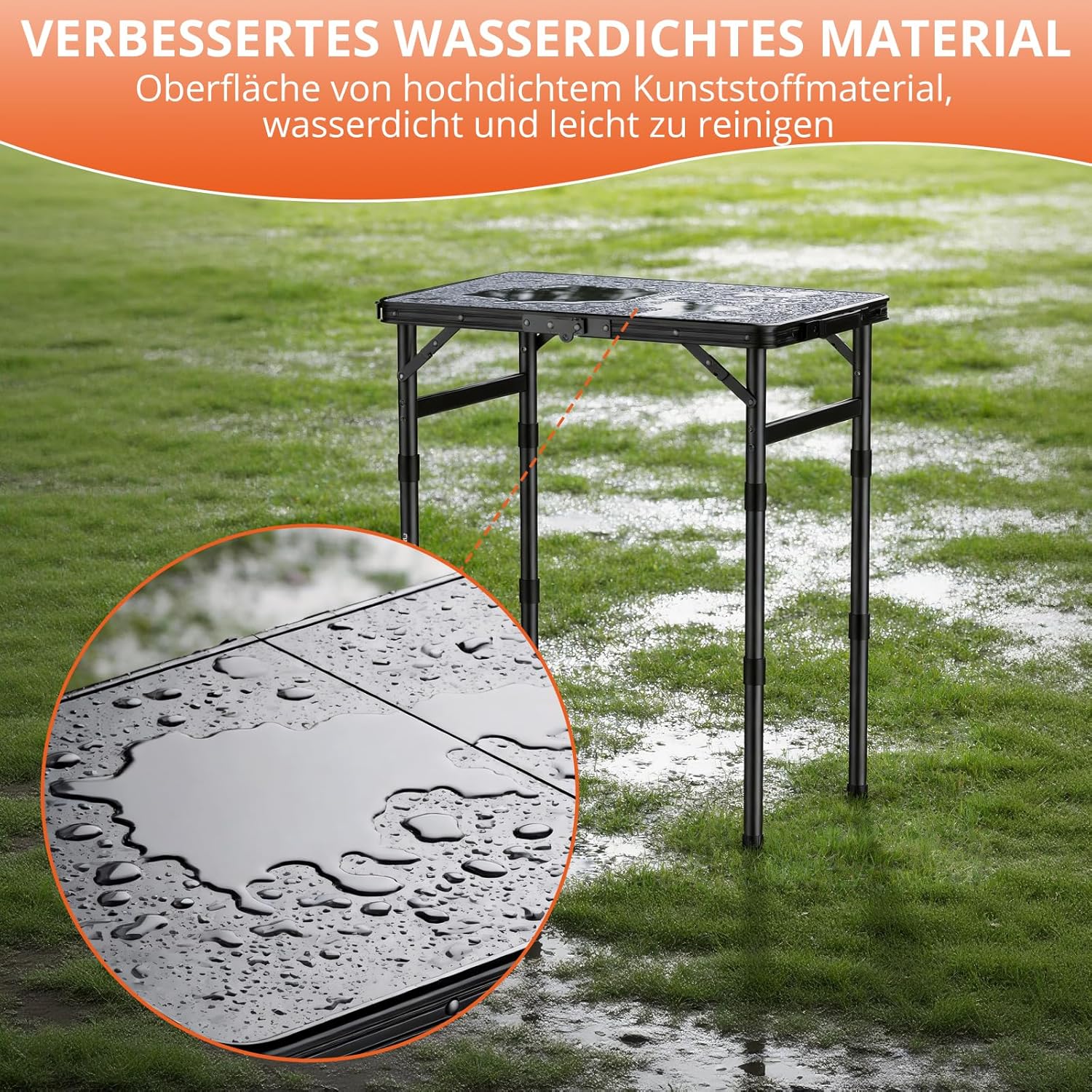 FUNYKICH Klapptisch aus Kunststoff 58x40cm, wasserdichter Campingtisch mit 3-Fach höhenverstellbar, - Image 5