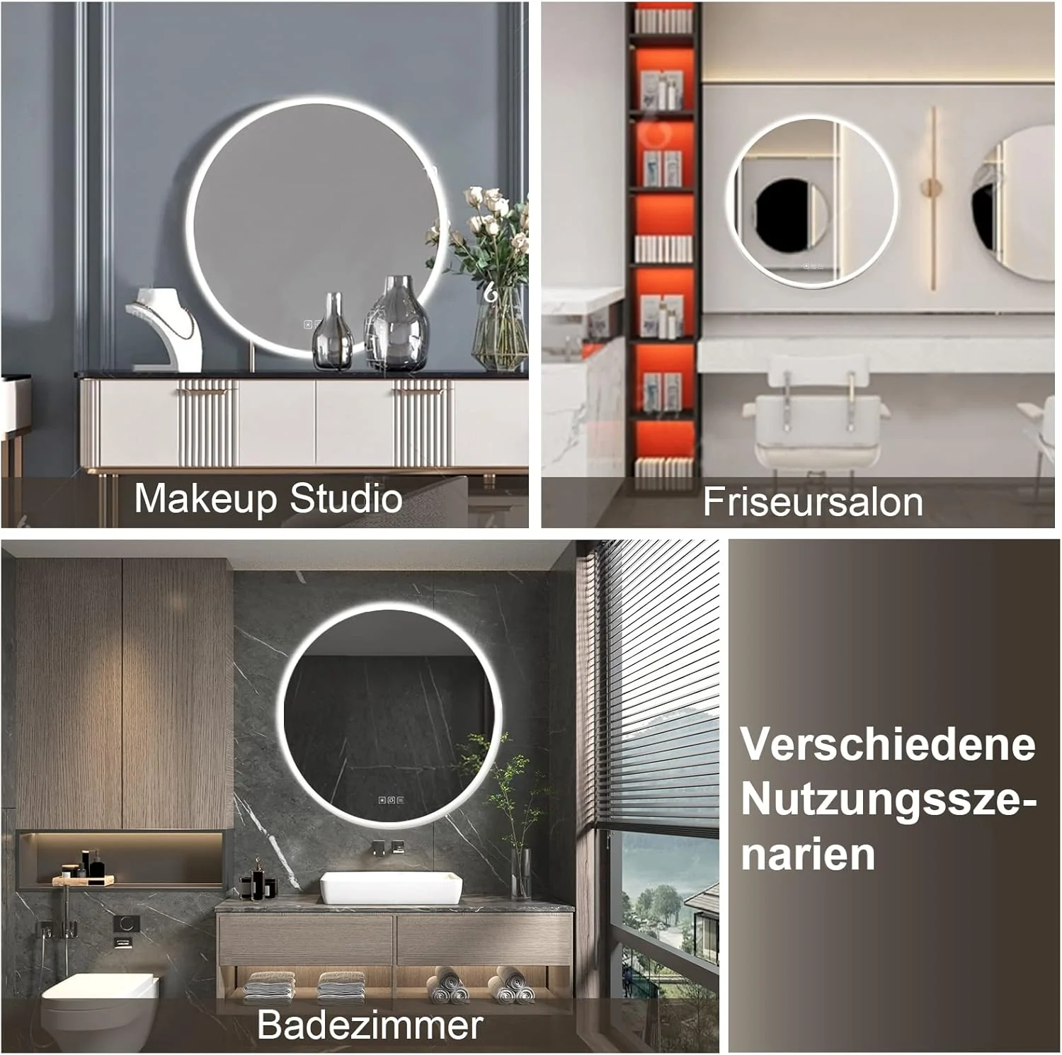 furduzz Runder Spiegel mit Beleuchtung,500mm Badzimmer Spiegel mit Touch Schalter,Badspiegel mit 3 L - Image 6