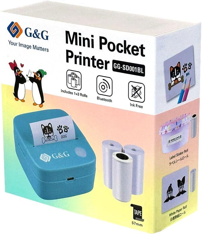 G&G Mini Thermodrucker SD001BL Mobiler Bluetooth Drucker für Handy & Tablet, Kabellos, Ohne Tinte, I - Image 2