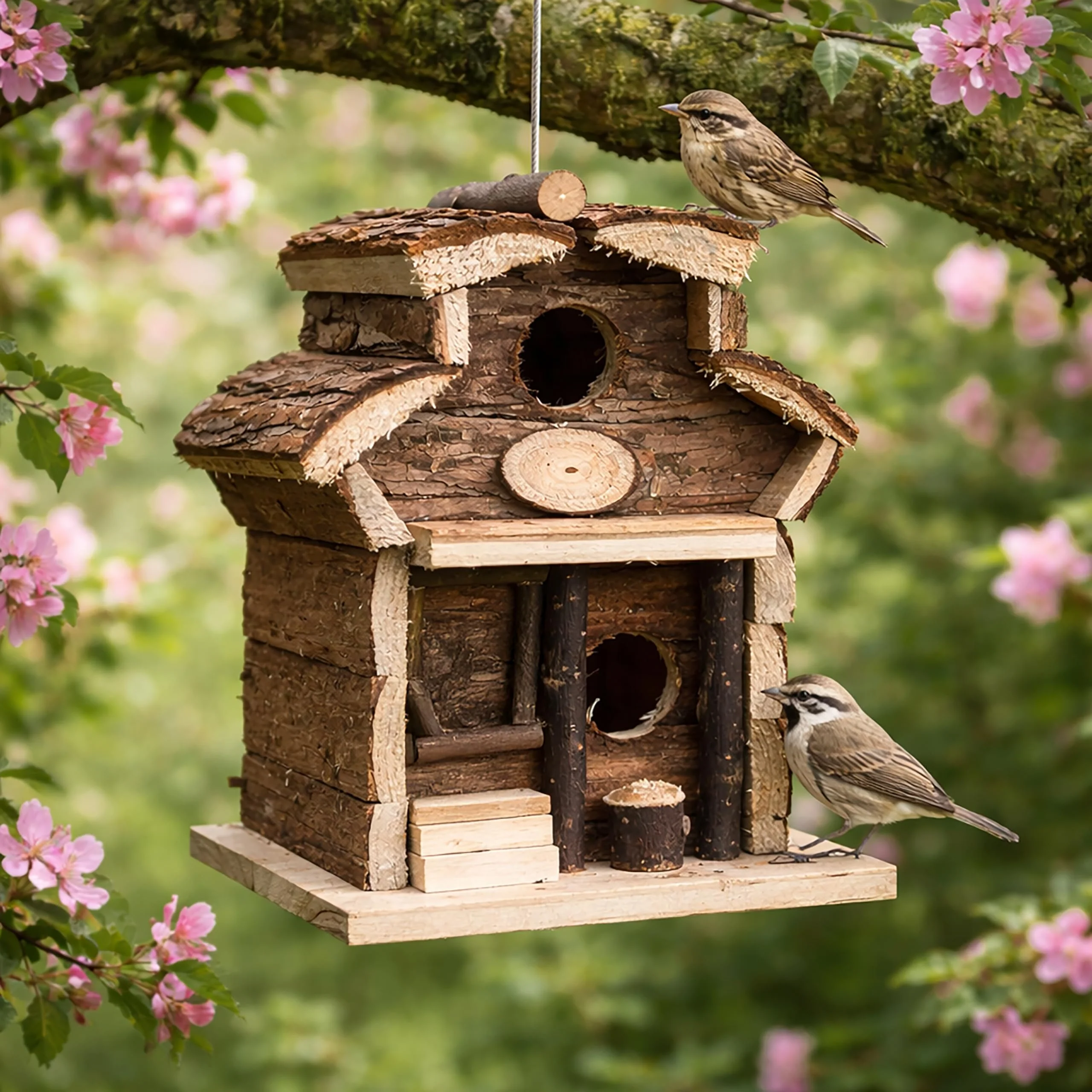 Garden Mile Natur Vogelhaus Hotel - Traditionelle Holzkiste Vogelhäuser für Garten, Balkon, ideal al