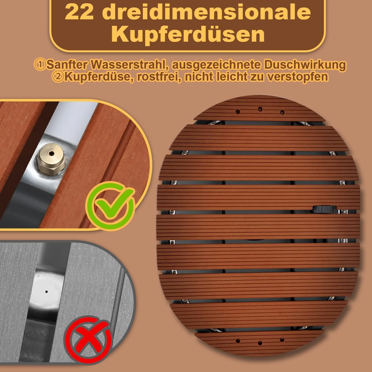 Gartendusche Bodendusche 4m Höhenverstellung WPC Outdoor Dusche Duschplatte Kalt/Warmwasser-Mischer - Image 3