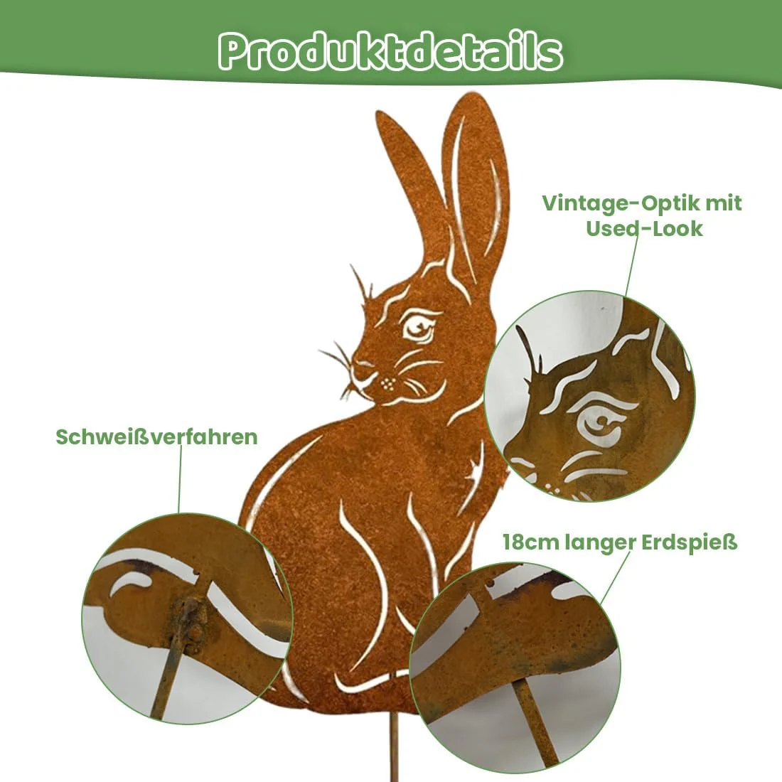 Gartenstecker Osterhase, Osterhase Gartendeko Rost, Gartendeko Stecker Oster-hase, Ostern Deko für G - Image 2