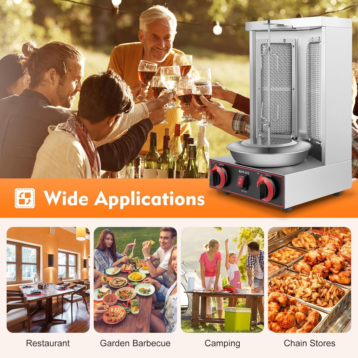 Gas Döner Kebab Maschine Grillmaschine 360° Drehbar Vertikalgrill Gas Kebab Machine Vertikale Broile - Image 8