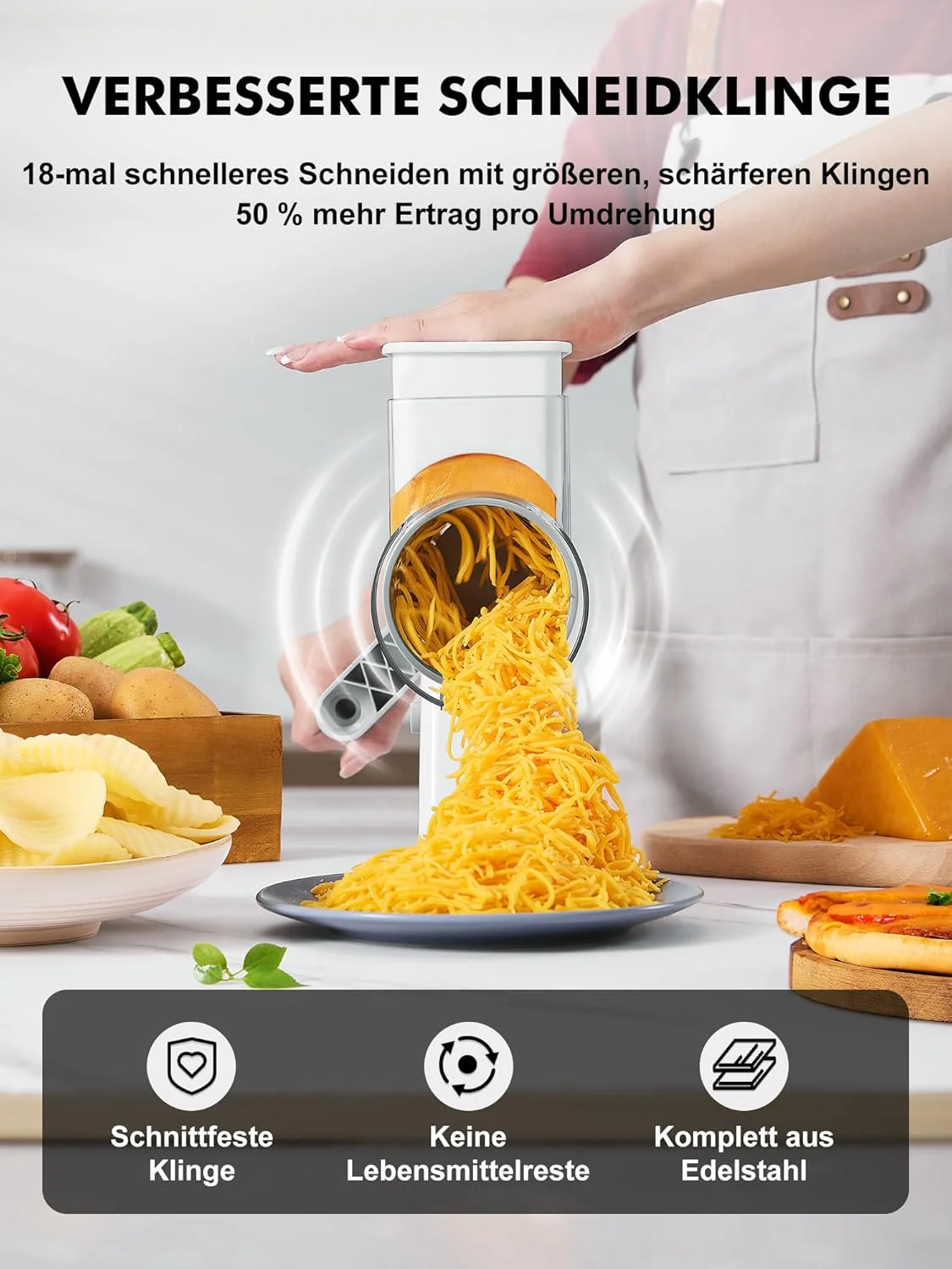 GDL Käsereibe, 4-in-1 Gemüsereibe, Küchenreibe für Käse, Gurke, Karotte und Andere Zutaten, Reibe fü - Image 4