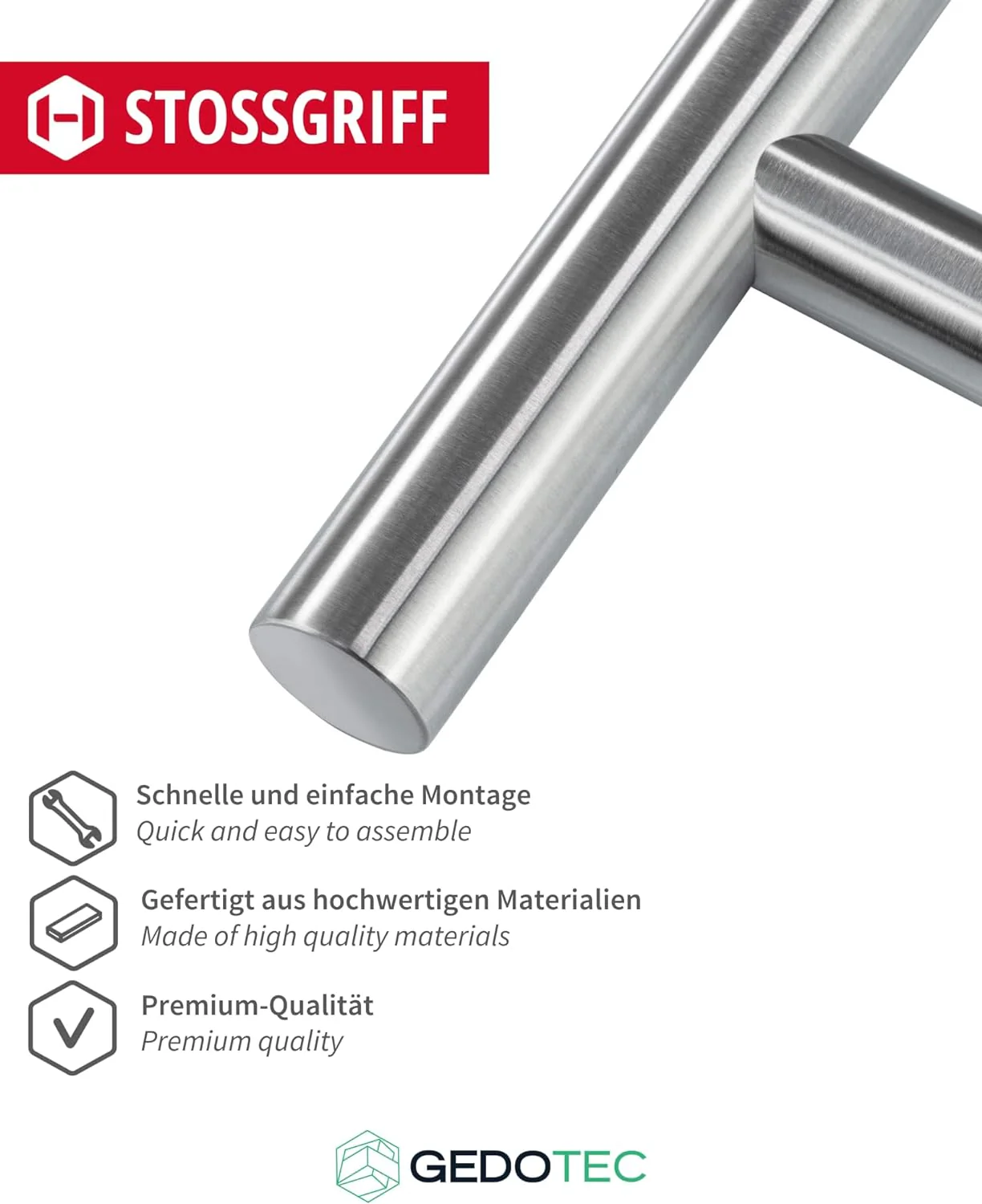 Gedotec Edelstahl Stossgriff | Haustürgriff 350 x 210 mm | 1 Stück | rostfreier Tür-Griff rund | Hau - Image 2