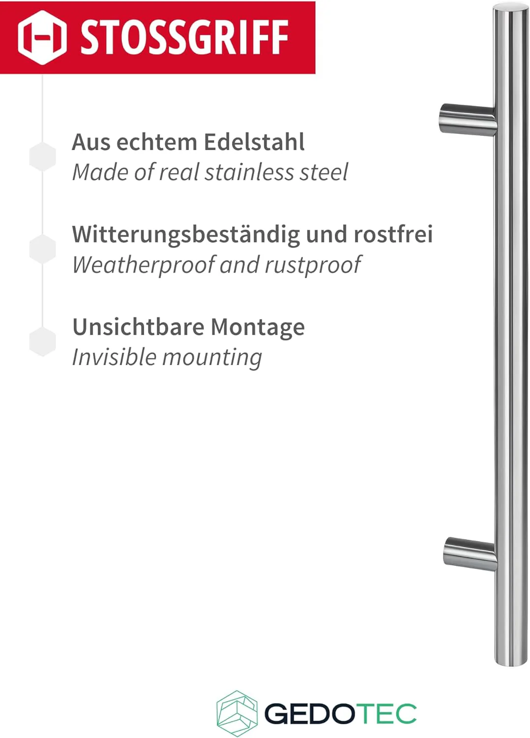 Gedotec Edelstahl Stossgriff | Haustürgriff 350 x 210 mm | 1 Stück | rostfreier Tür-Griff rund | Hau - Image 3