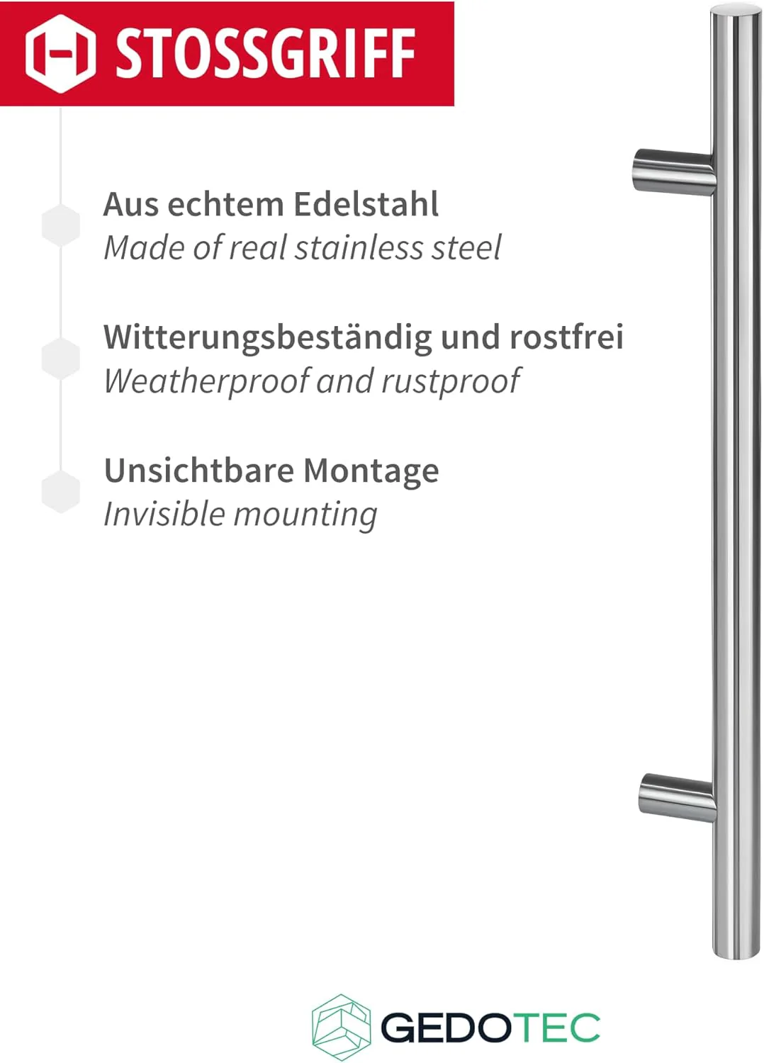 Gedotec Edelstahl Stossgriff | Haustürgriff 400 x 300 mm | 1 Stück | rostfreier Tür-Griff rund | Hau - Image 3