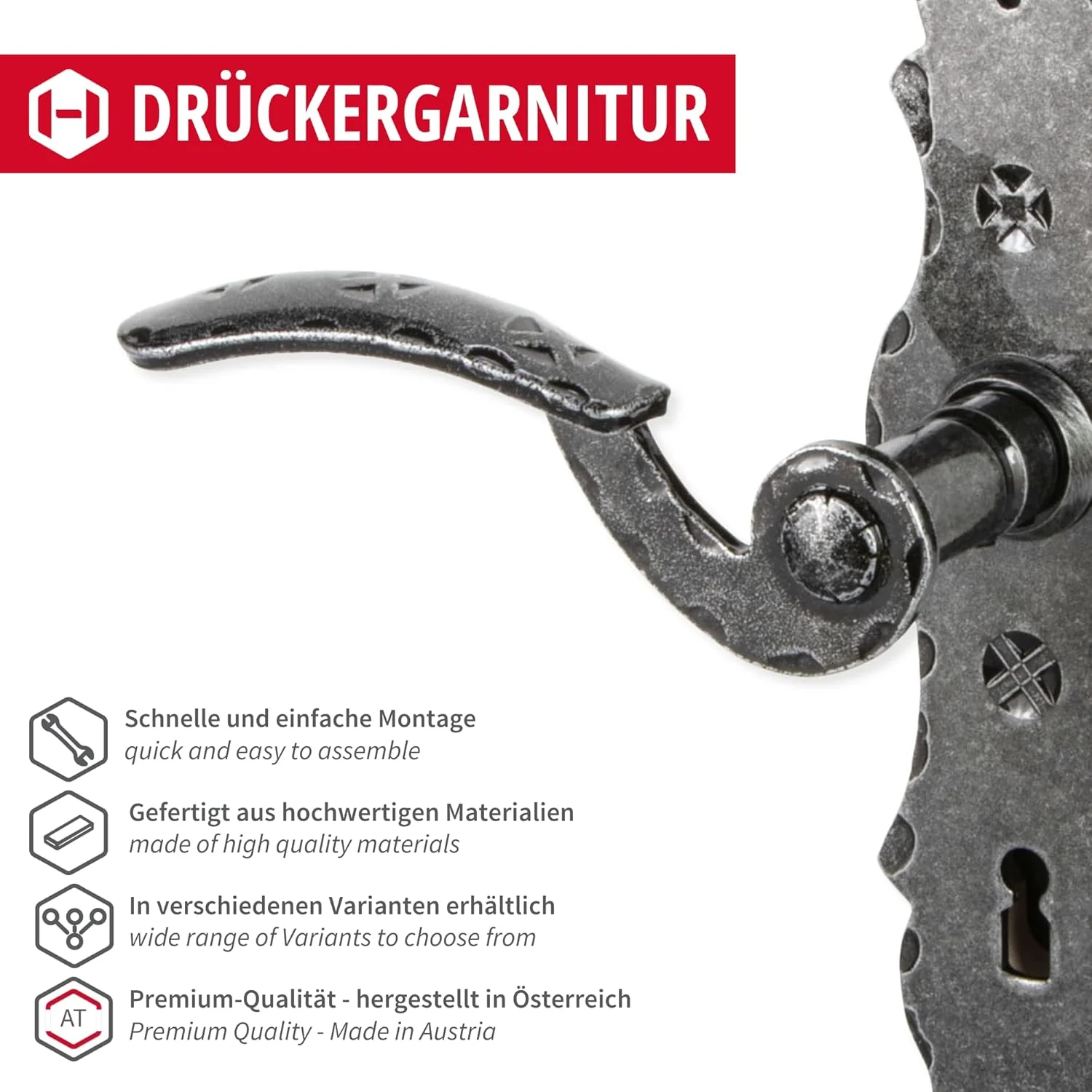 Gedotec Langschild Drückergarnitur Schmiedeeisen schwarz | 1 Stück Türbeschlag Antik Türgriff | BERN - Image 2