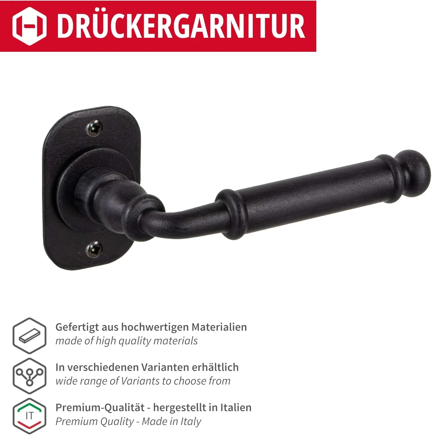 GedoTec Türklinke Schmiedeeisen Türbeschlag Antik schwarz Türgriff Zimmertür auf Rosette - Lisabon | - Image 5