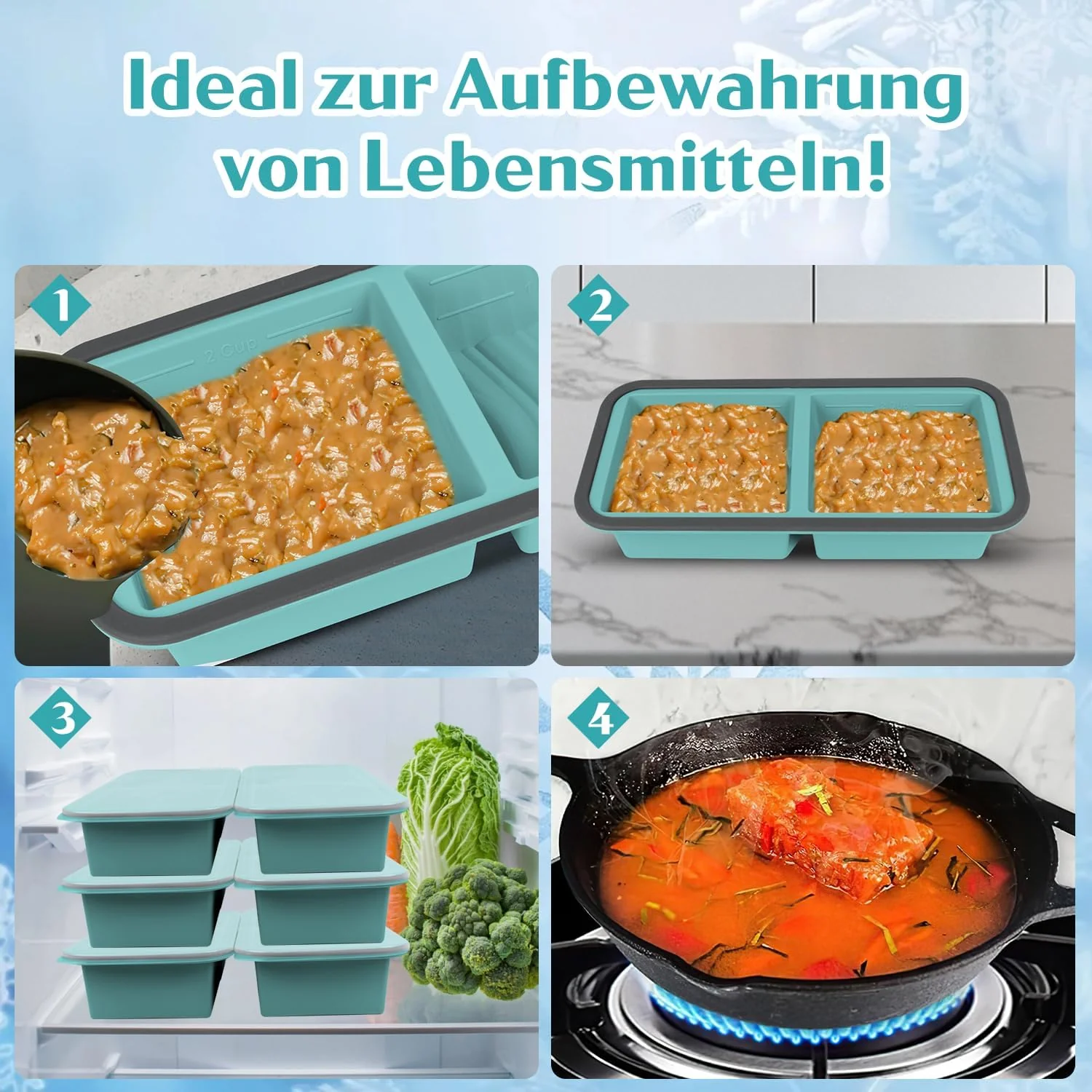 Gefrierbehälter Suppen Einfrieren Behälter Grosse Eiswürfelform 2Stk Silikon Eiswürfelform Mit Decke - Image 4