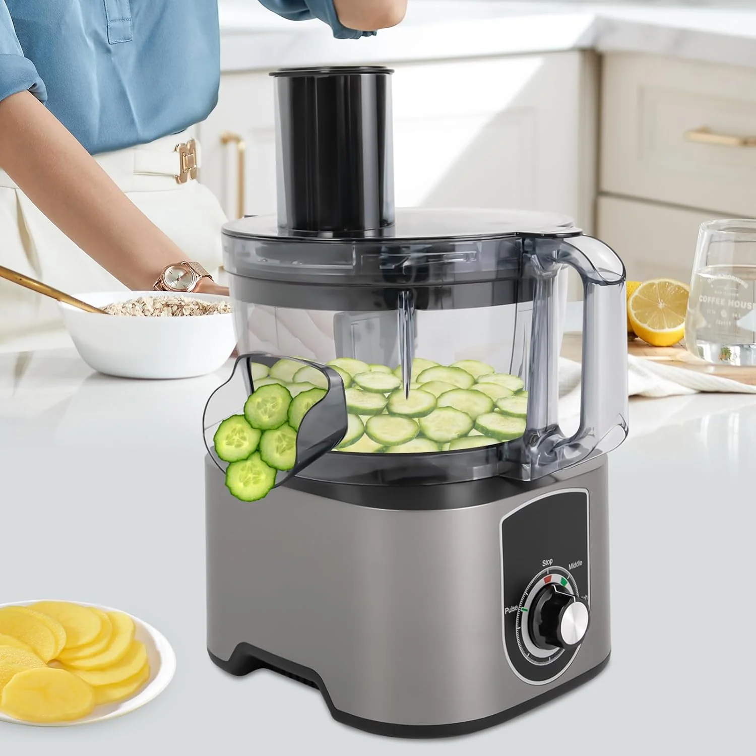 Gemüsewürfelmaschine, 600W Küchenmaschine Gemüsewürfler Obstschneider Würfelschneider Zerkleinerer m - Image 3