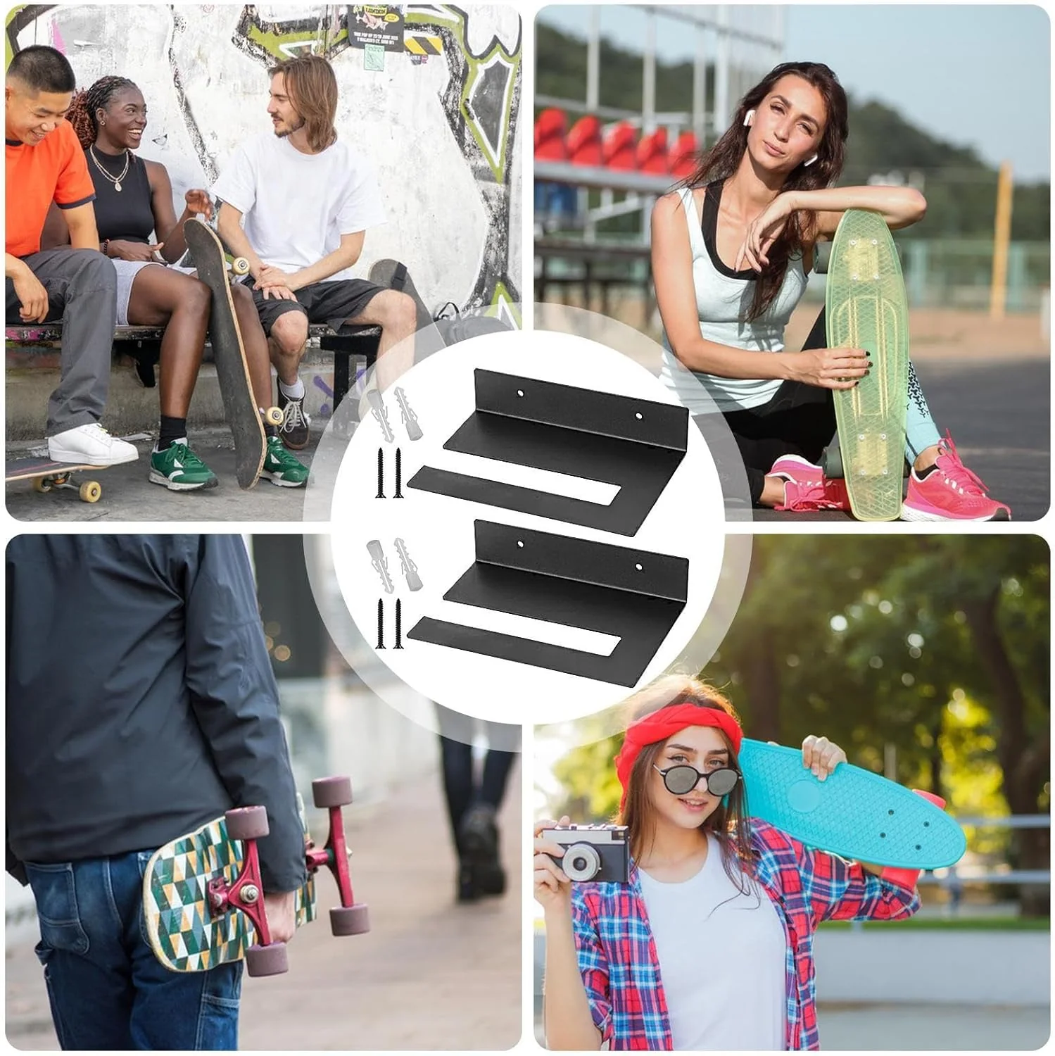 Generisch 2er-Pack Skateboard-Wandhalterung, Metall-Snowboard-Aufbewahrungshaken, Vertikaler Longboa - Image 4