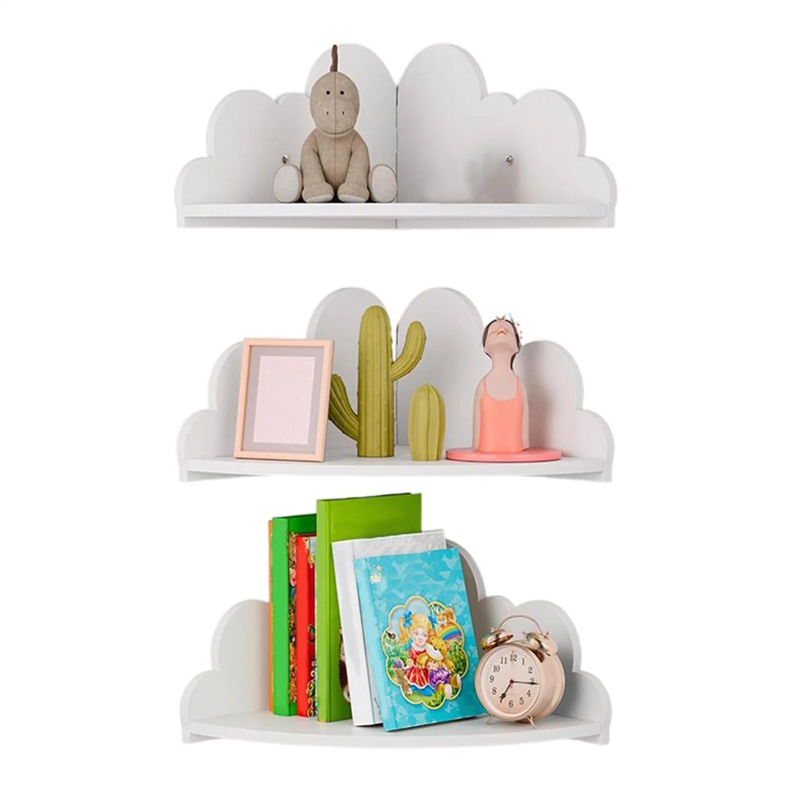 Generisch Schwebende Eckregal Hängend, 3er-Set Niedliche Wolkenregale Aus Holz, Weisse Wolken Wandre