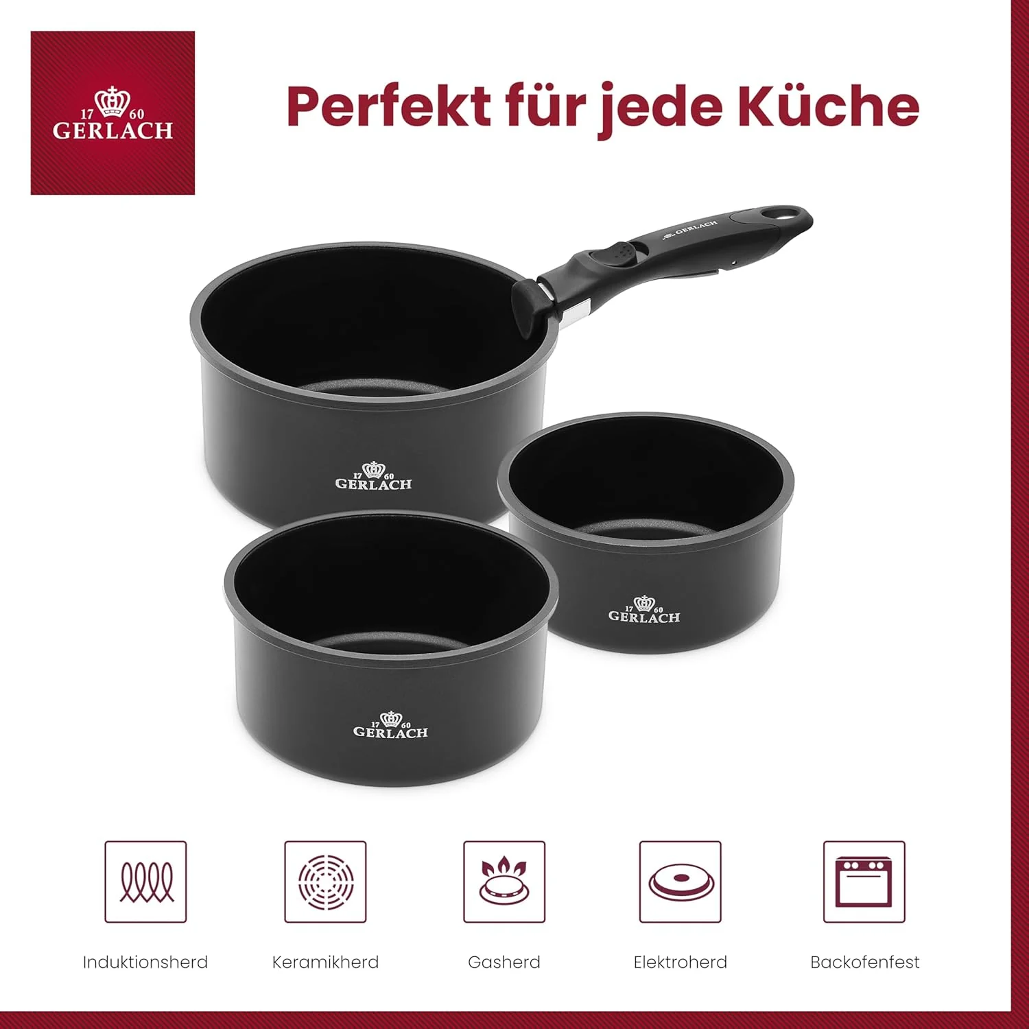Gerlach Smart Topf Kochtopf Set Keramik Beschichtet Topfset Induktionsgeeignet Kochtöpfe Für Elektro - Image 3