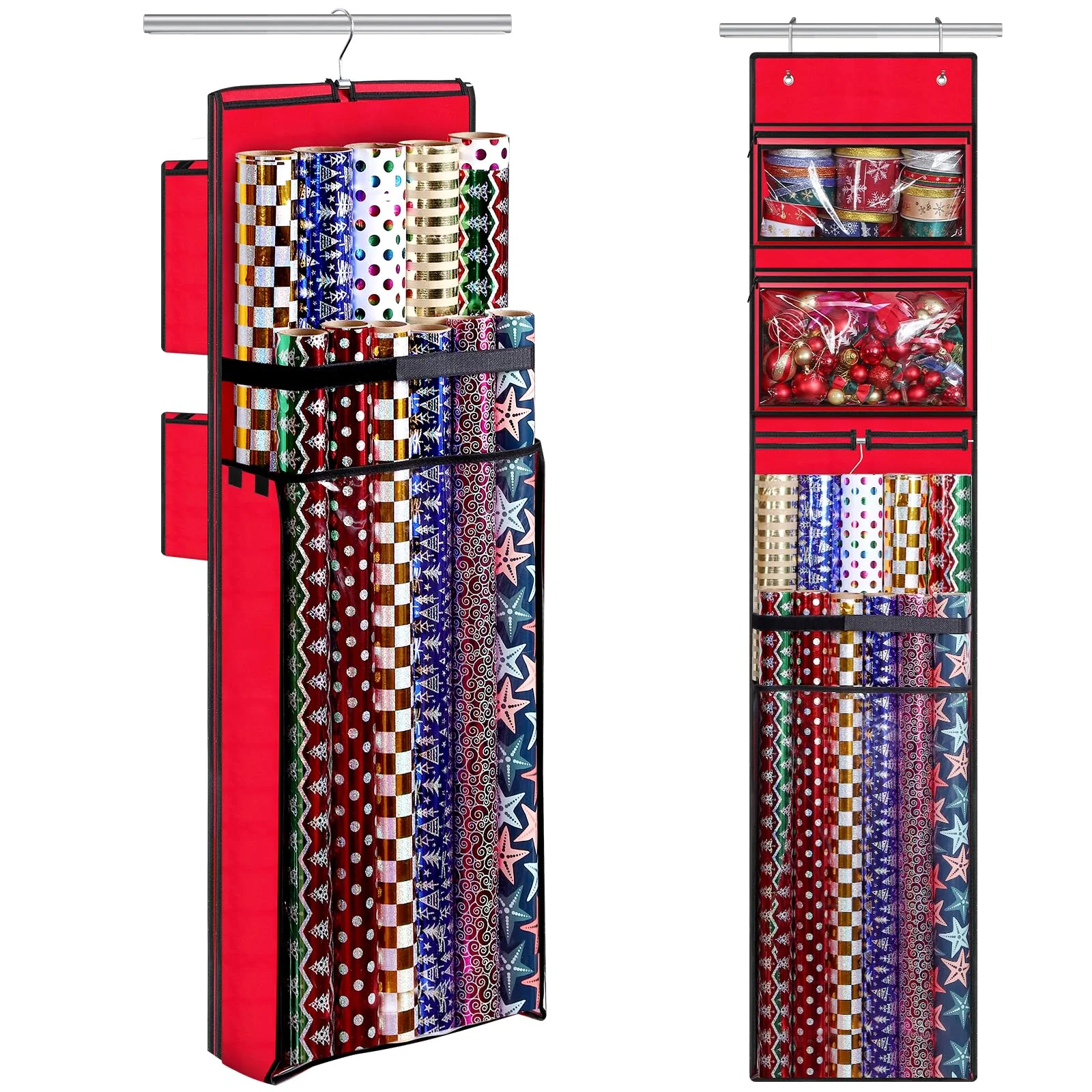 Geschenkpapier-Organizer, doppelseitig, zum Aufhängen, Geschenkpapierrollenhalter für Weihnachten, 1