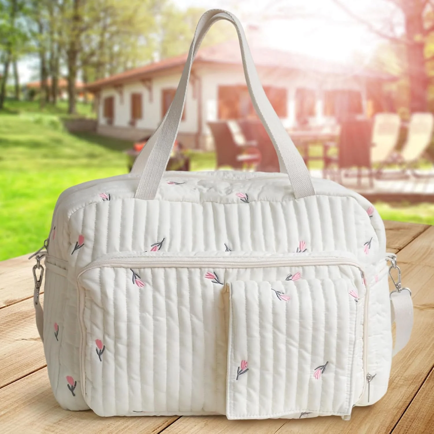 Gesteppte Wickeltasche, Tulpenmuster, handgehalten, niedliche Wickeltasche für Schwangere, tragbare - Image 3