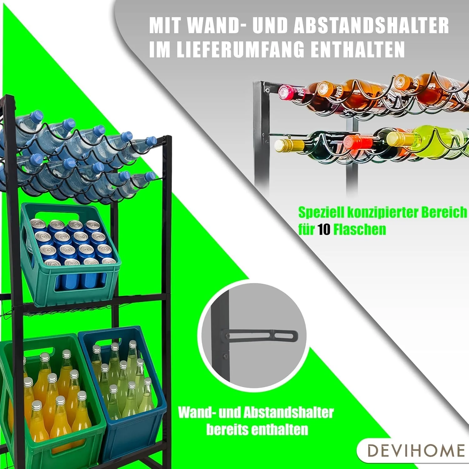 Getränkekistenregal – Kippsicher & Extra Stabil | Metall Anthrazit | Mit Wandhalterung & Höhenverste - Image 3