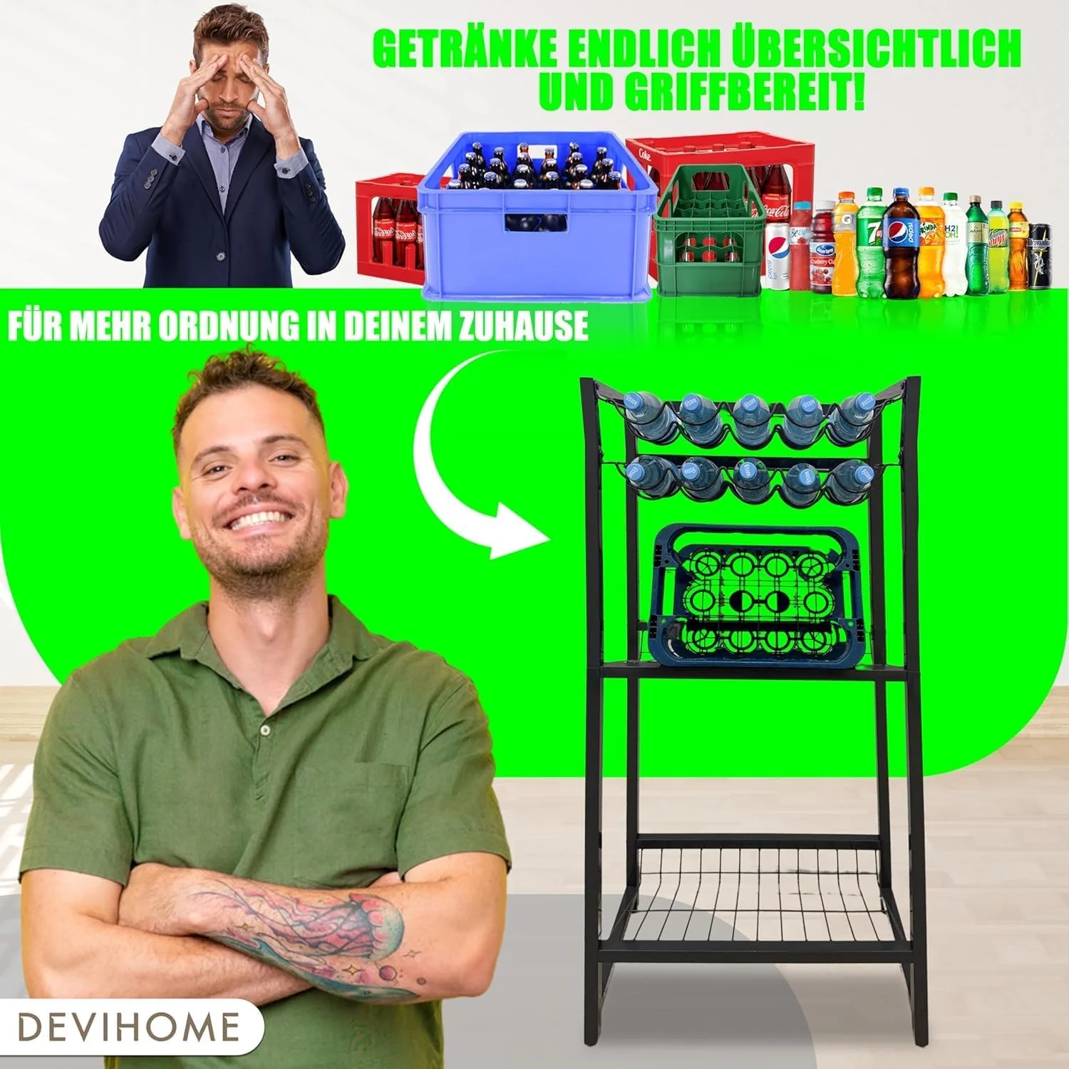 Getränkekistenregal – Kippsicher & Extra Stabil | Metall Anthrazit | Mit Wandhalterung & Höhenverste - Image 6