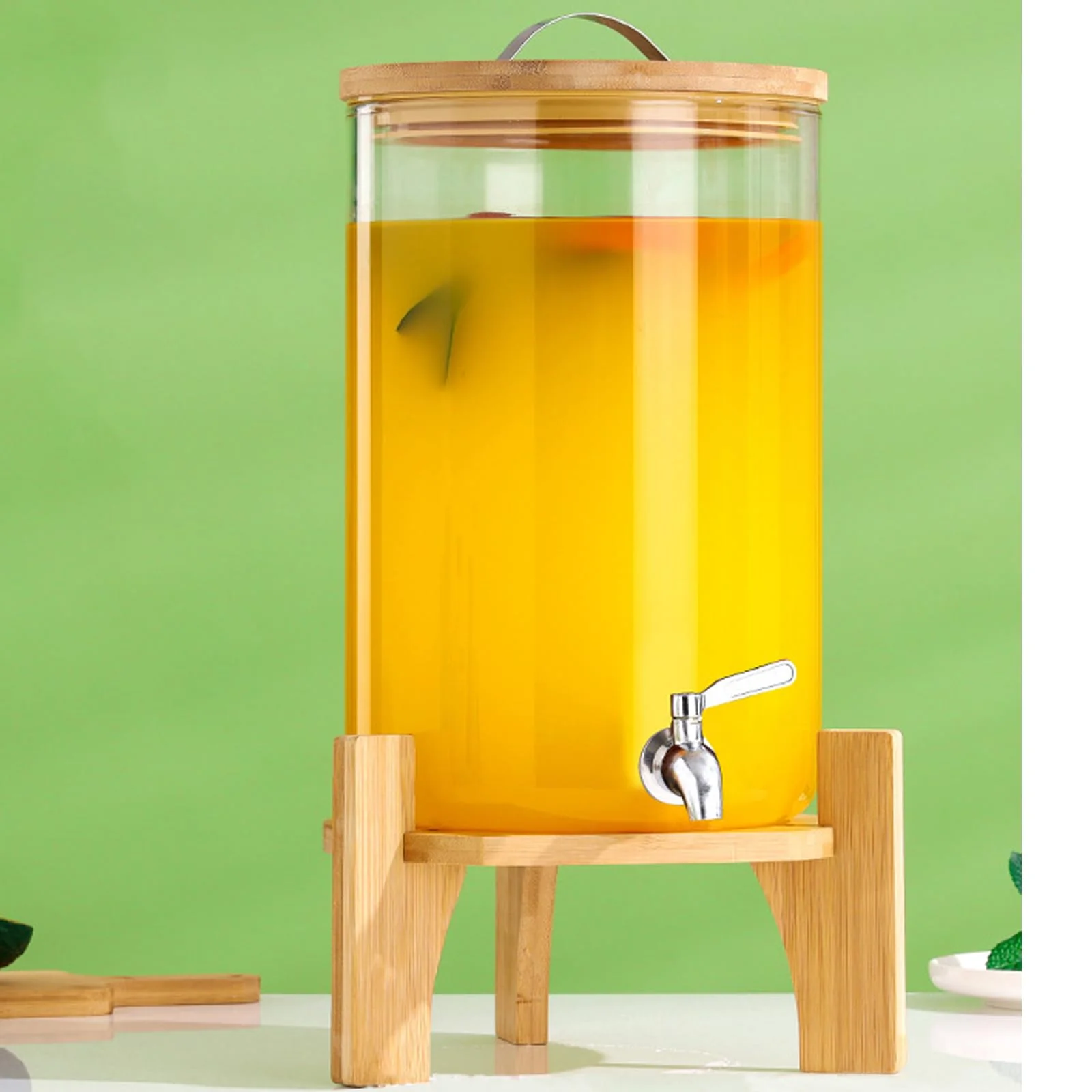 Getränkespender mit Ständer, 10L Getränkespender aus Glas mit rostfreiem Wasserhahn, Getränkespender