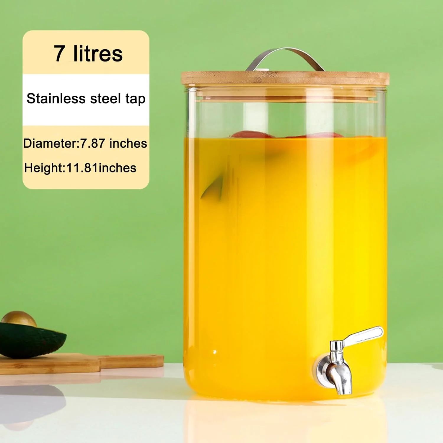 Getränkespender mit Ständer, 7L Getränkespender aus Glas mit rostfreiem Wasserhahn, Getränkespender - Image 2