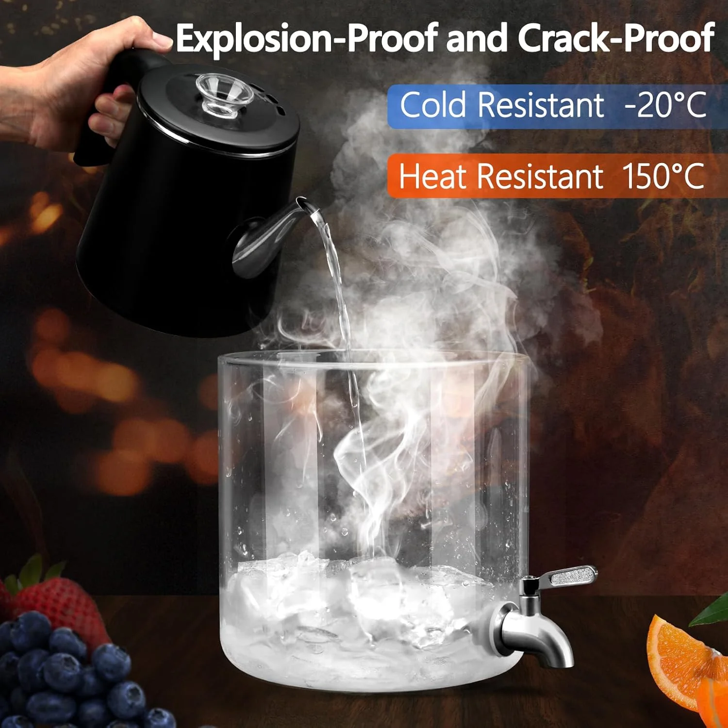 Getränkespender mit Ständer, 7L Getränkespender aus Glas mit rostfreiem Wasserhahn, Getränkespender - Image 3