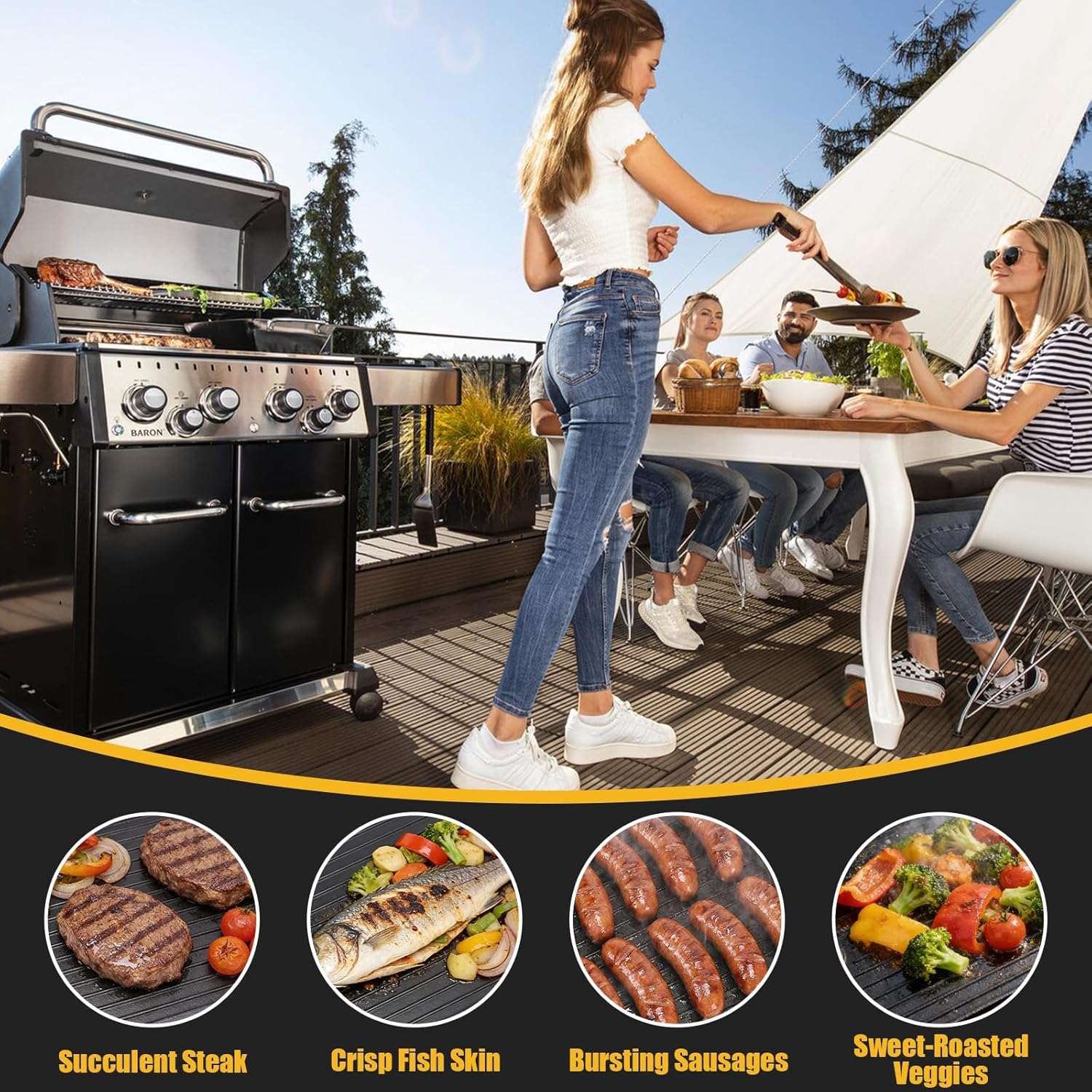 GFTIME 44x32.2cm Gusseisen Grillplatte für BroilKing Baron 420/440/490/520/590, Gussplatte Wendeplat - Image 6