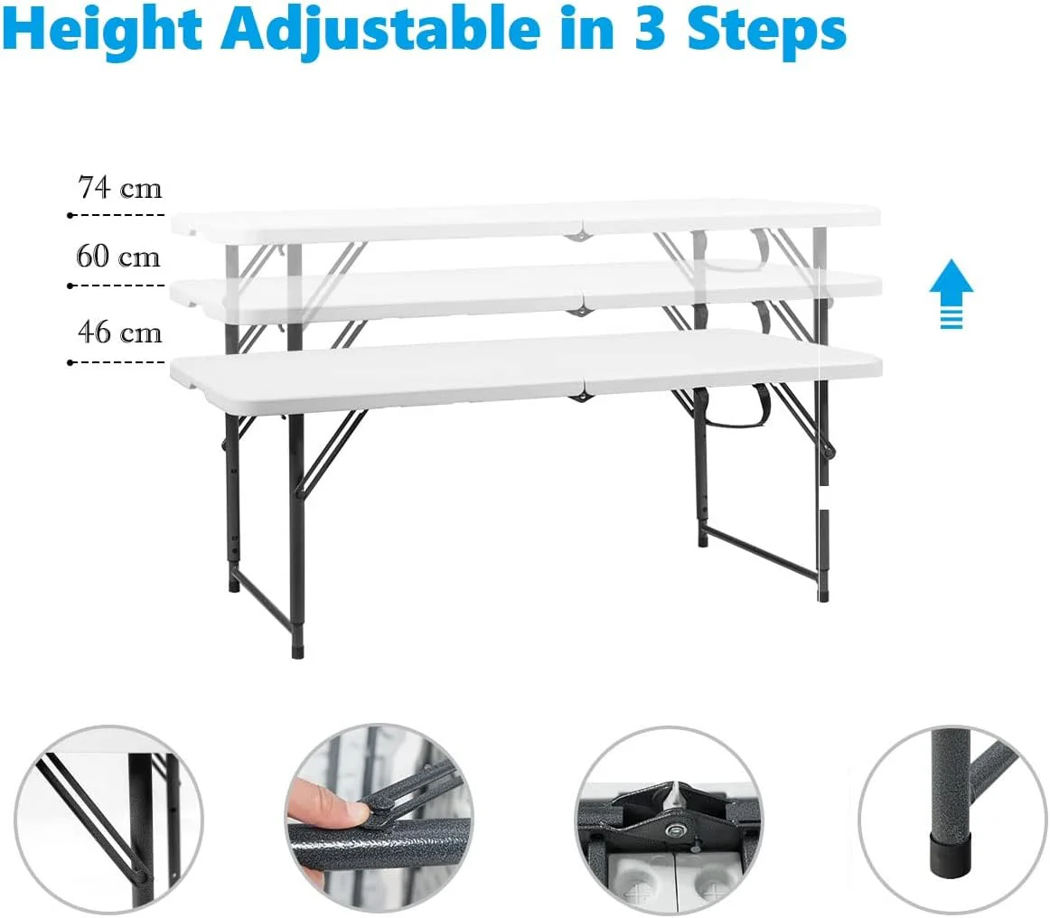GIANTEX Campingtisch Balkontisch klappbar, Gartentisch 3-stufig höhenverstellbar, Esstisch Klapptisc - Image 4