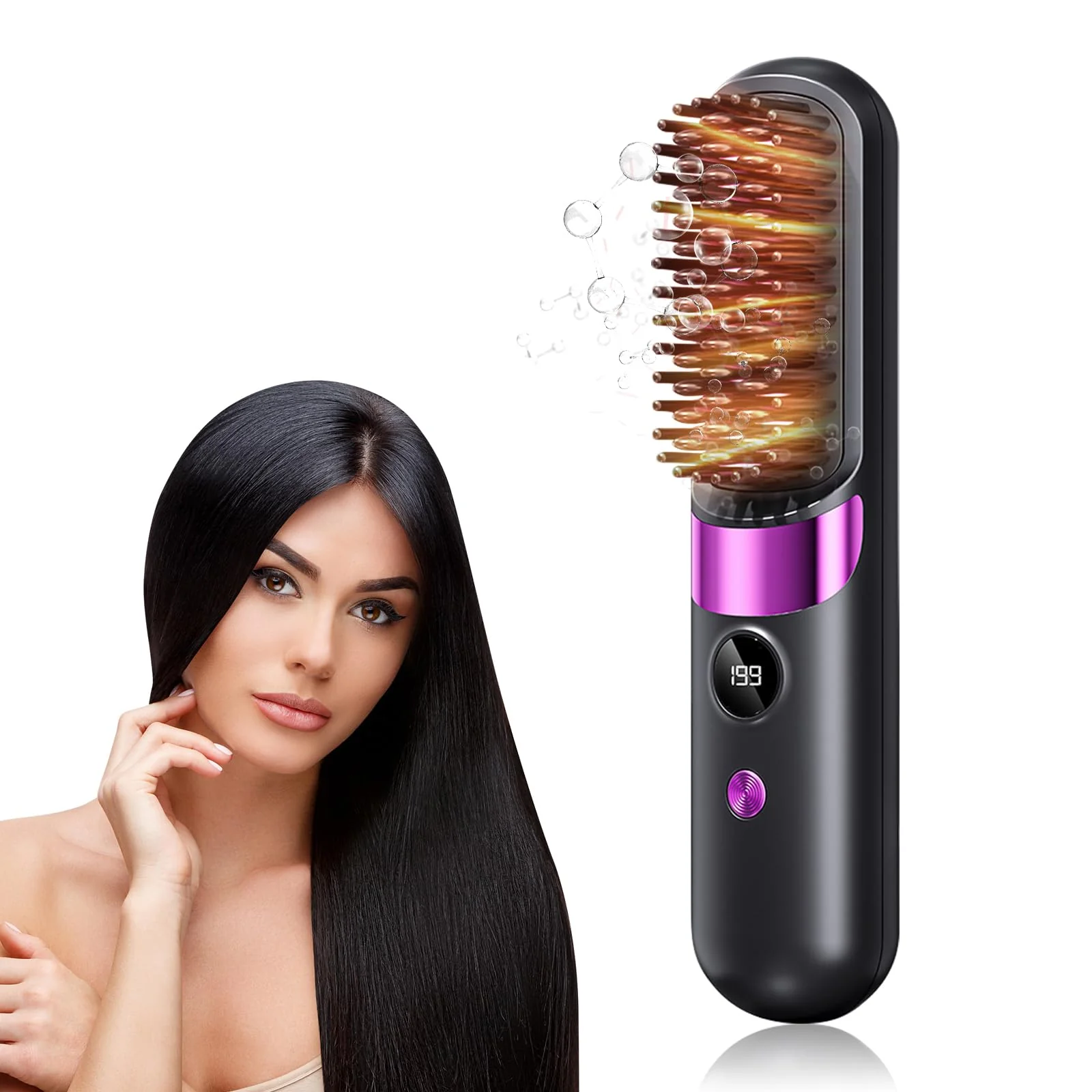 Glättbürste für Haare, Mini-Glätteisen, kabellos, 4 Temperatureinstellungen, 140 – 199 °, tragbar, m