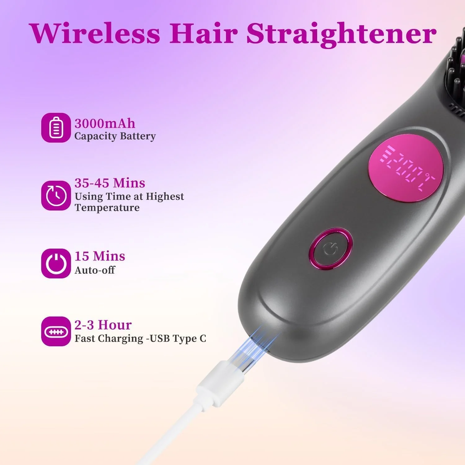 Glättbürste Kabellos, Stylingbürste für Kurze Haare Langes, Elektrisch Glätteisen mit Kabellos 3 Wär - Image 7
