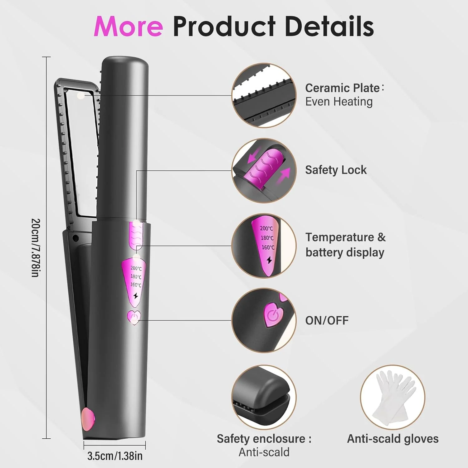 Glätteisen Kabellos PTC,Haarglätter Ceramic 4500mAh,Haarglätter und Lockenstab 2 in 1, 3 Einstellbar - Image 6