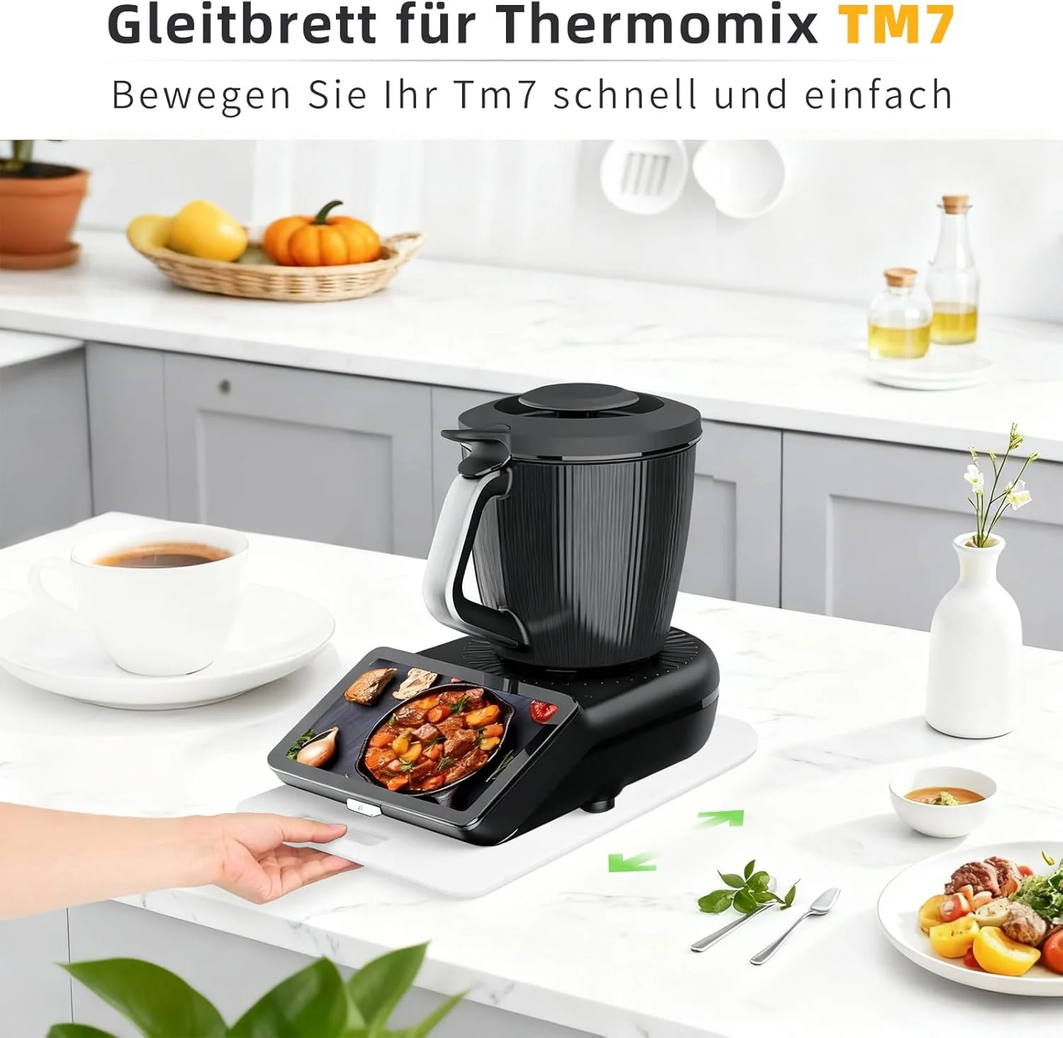 Gleitbrett für Thermomix TM7, Acryl Brett für Thermomix Zubehör TM7 mit Rollen, Müheloses Verschiebe - Image 2