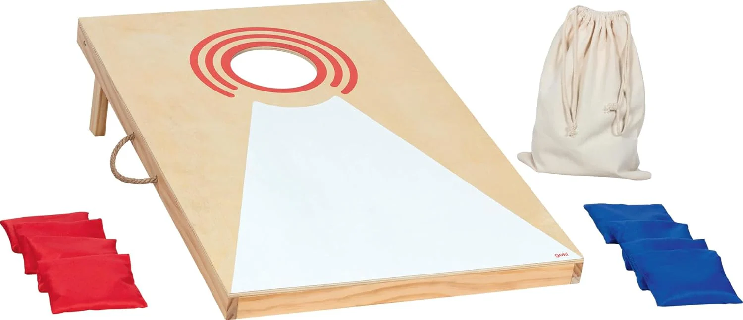 goki 56329 - Cornhole-Spiel Wurfspiel aus Holz und Baumwolle, mobiles Familienspiel mit 8 Wurfsäcken - Image 2