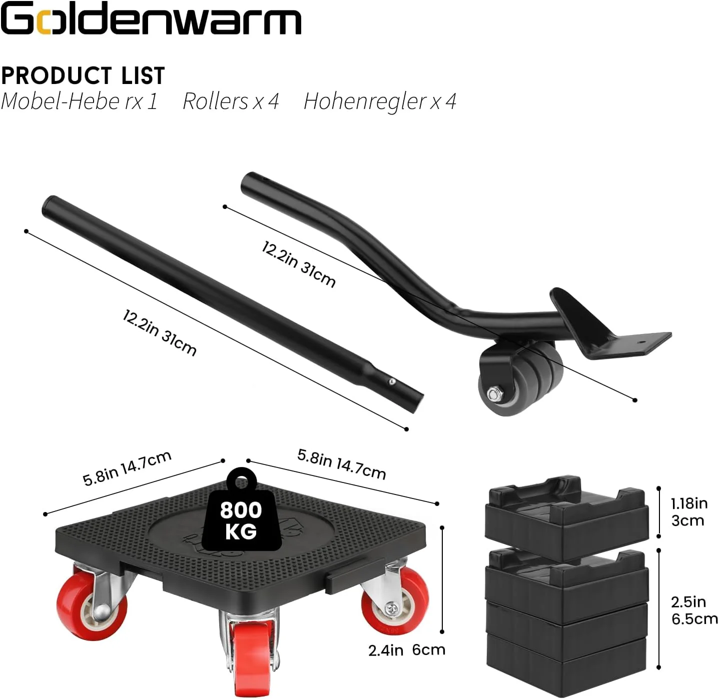 goldenwarm Möbelheber für schwere Möbel 4 Möbelroller mit 5 Stücke 360°Rotation Räder Large 800KG Be - Image 4